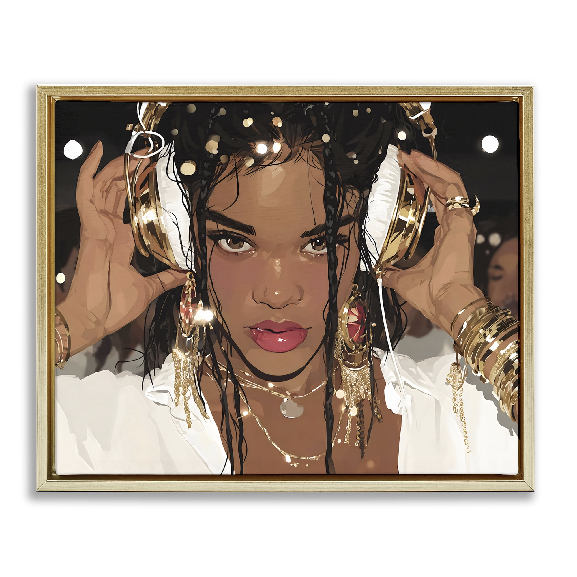 Stupell Industries Gold Headphones Glam Female Gold Framed Floater Canvas Wall Art, design by Franklyn Gregory