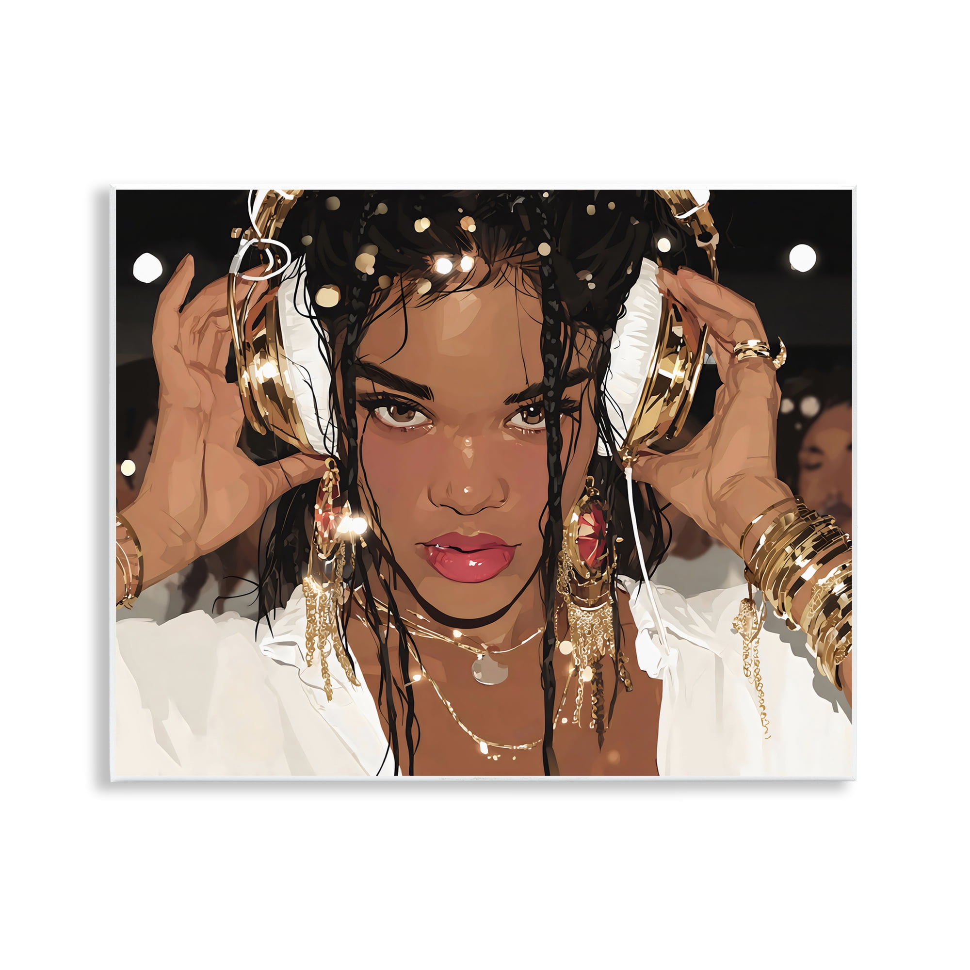 Stupell Industries Gold Headphones Glam Female Wall Plaque Art, design by Franklyn Gregory