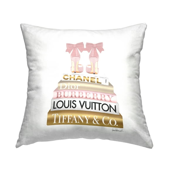 Stupell Industries Gold Heels Bookstack Glam Fashion Design Pink,18 x 7 x 18 Decorative Pillows