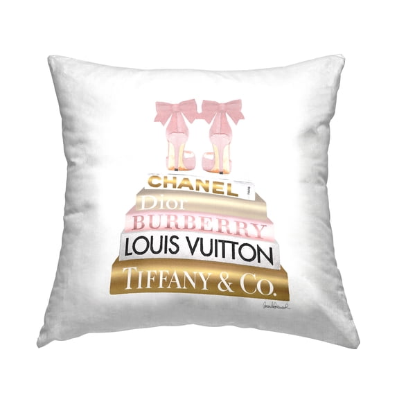 Stupell Industries Gold Heels Bookstack Glam Fashion Design Pink,18 x 7 x 18 Decorative Pillows