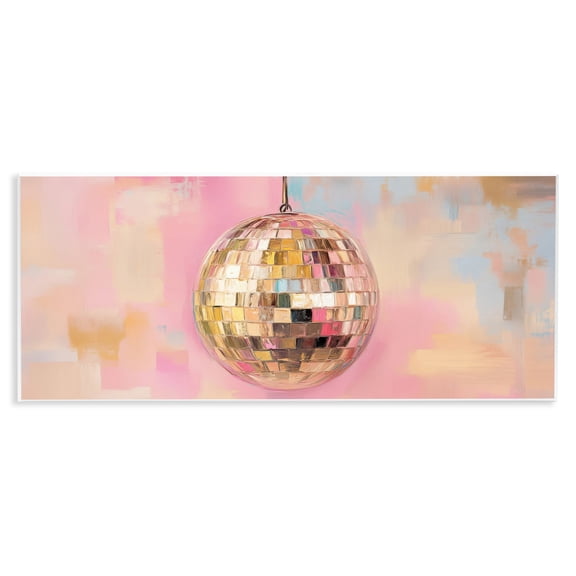 Stupell Industries Gold Hued Disco Ball Music Painting Unframed Art Print Wall Art, 17 x 7