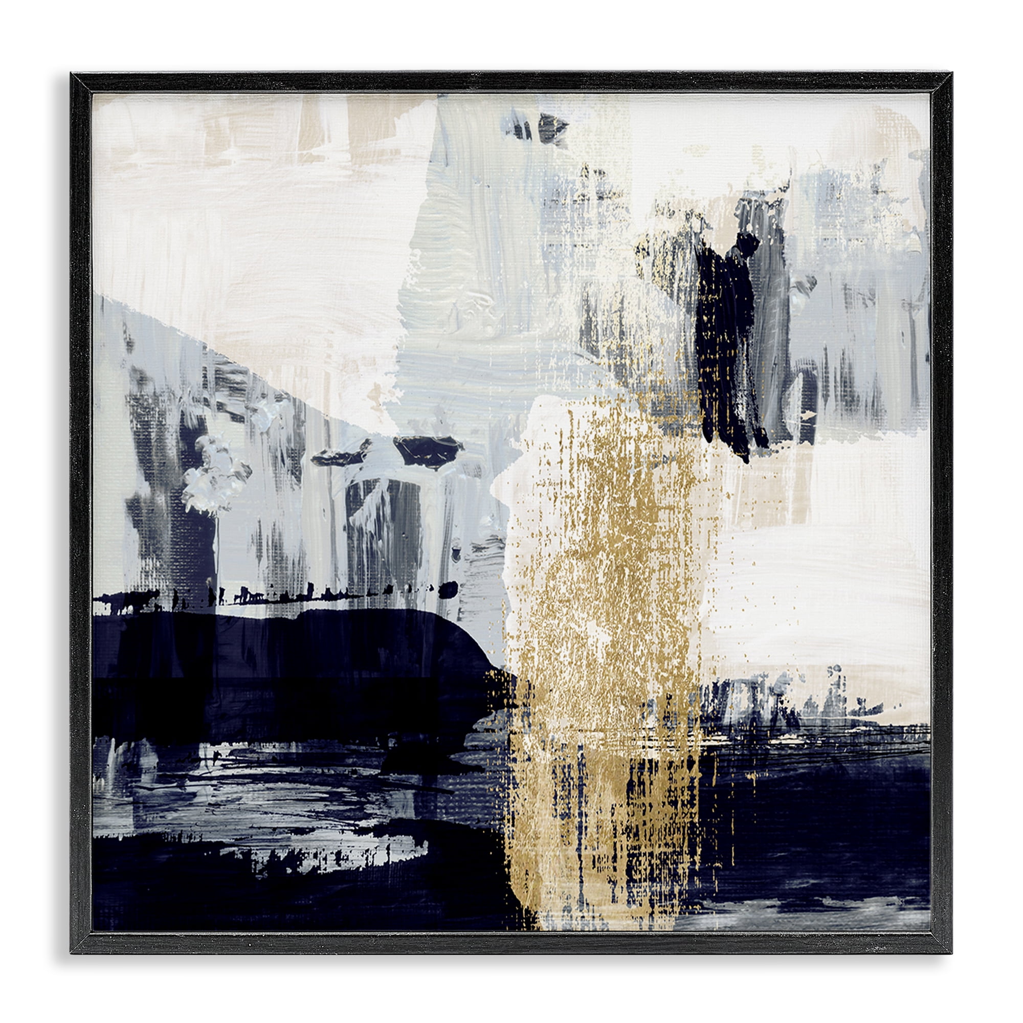 Stupell Industries Gold Paint Stroke Abstract Abstract Painting Black Framed Art Print Wall Art, 17 x 17
