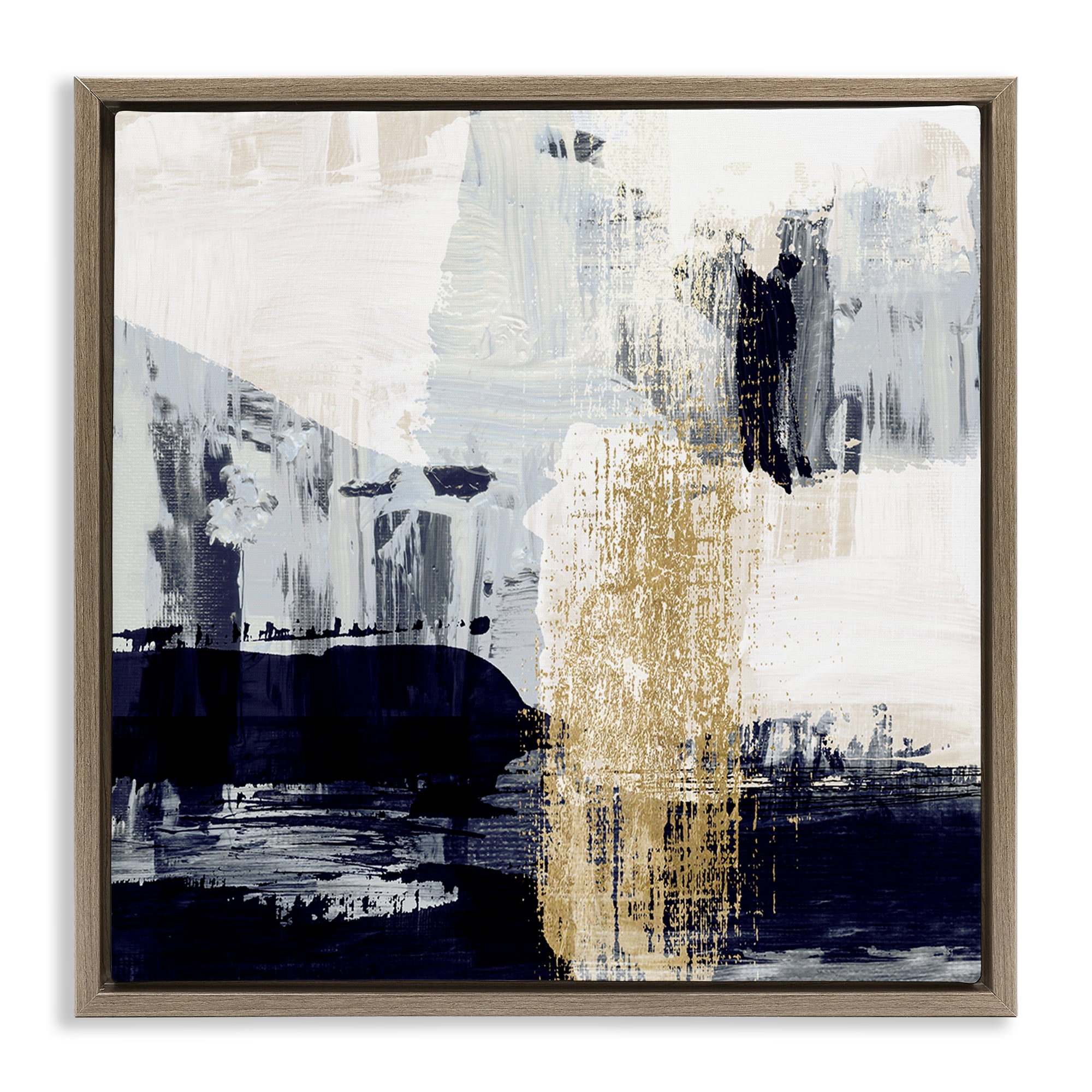 Stupell Industries Gold Paint Stroke Abstract Abstract Painting Brown Floater Framed Canvas Art Print Wall Art, 18 x 18