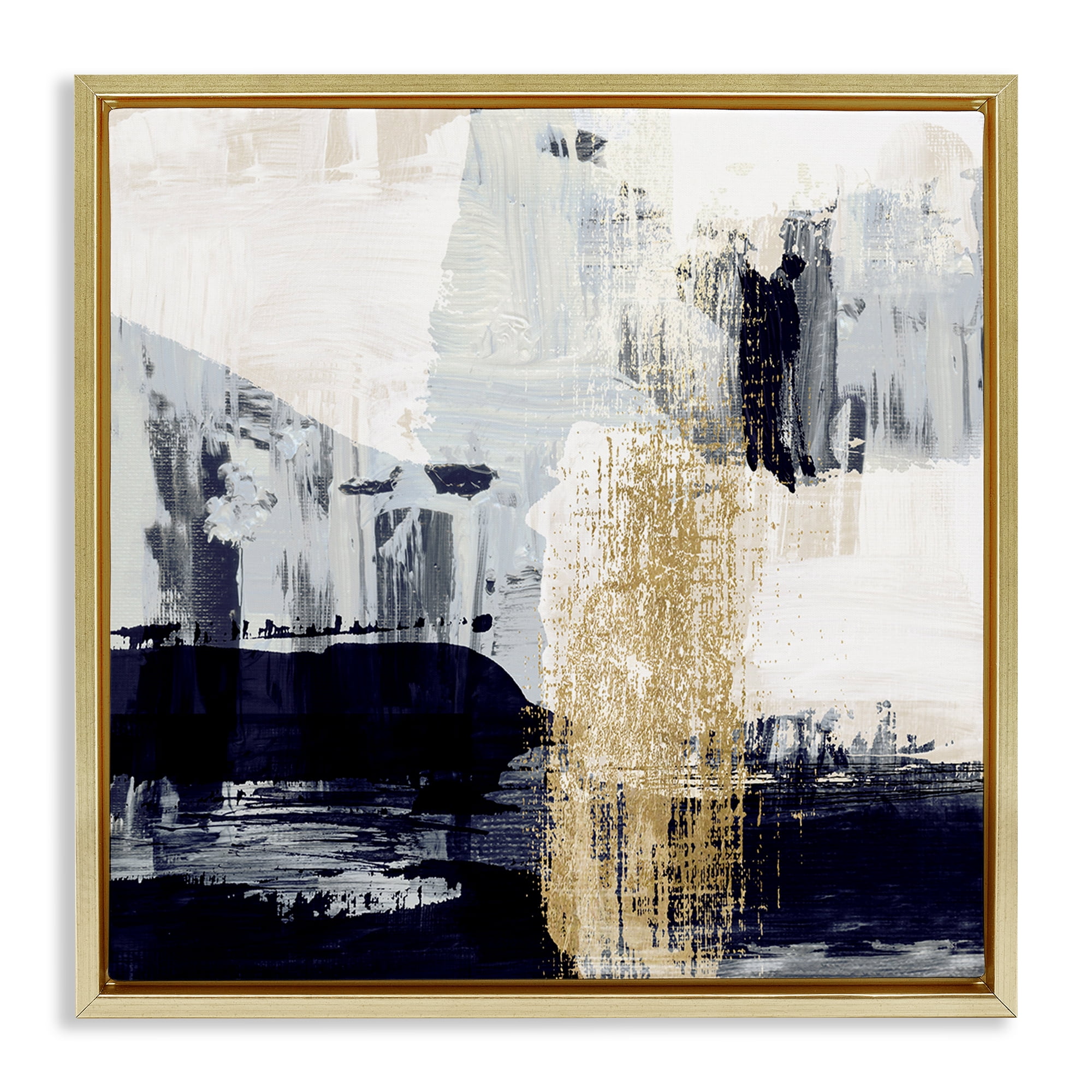 Stupell Industries Gold Paint Stroke Abstract Abstract Painting Gold Floater Framed Canvas Art Print Wall Art, 18 x 18