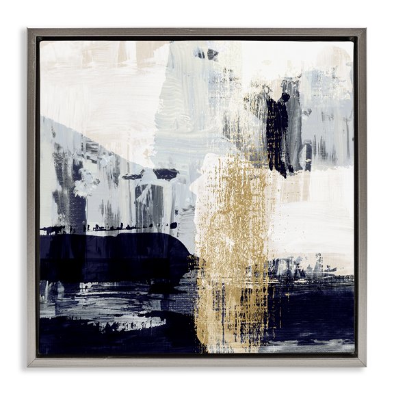 Stupell Industries Gold Paint Stroke Abstract Abstract Painting Gray Floater Framed Canvas Art Print Wall Art, 18 x 18