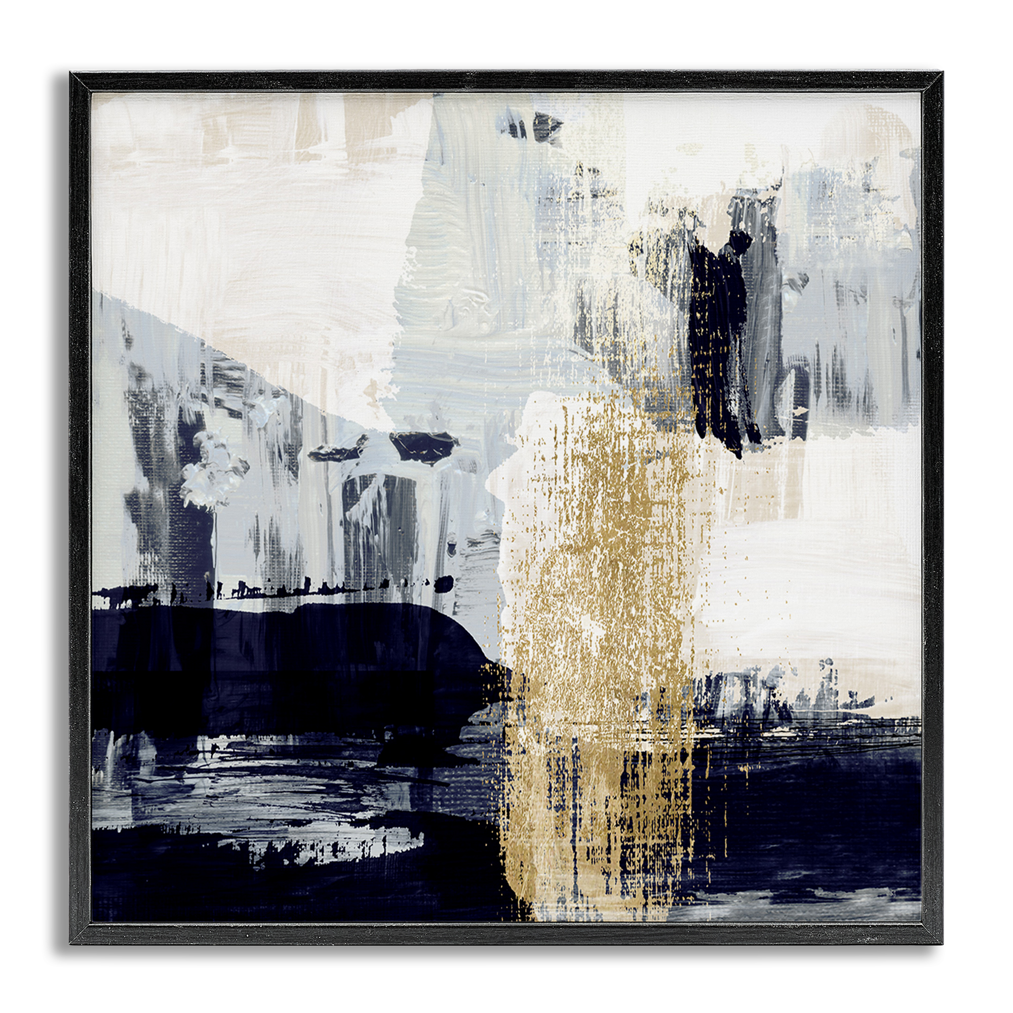 Stupell Industries Gold Paint Stroke Abstract Abstract Painting Gray Framed Art Print Wall Art, 17 x 17