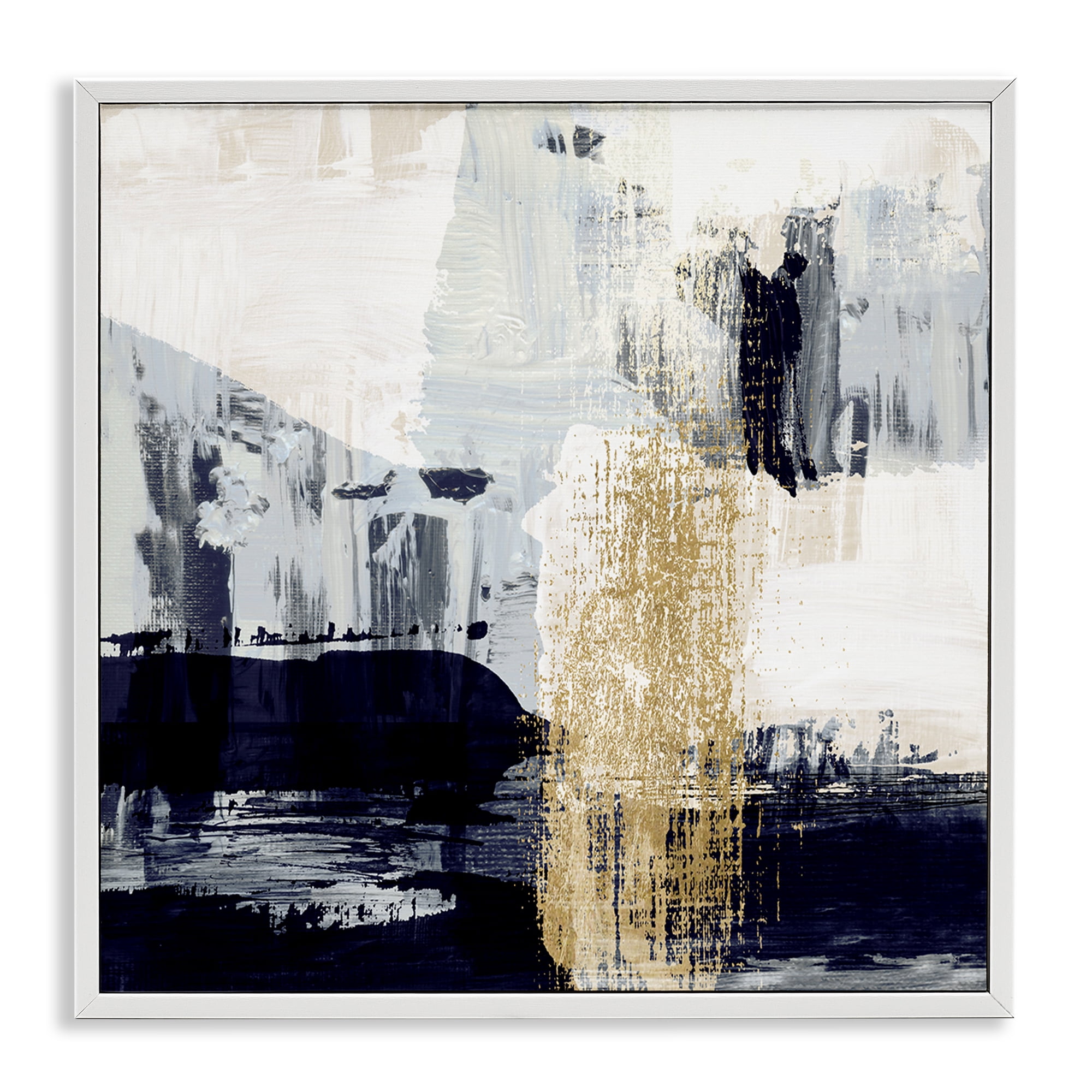Stupell Industries Gold Paint Stroke Abstract Abstract Painting White Framed Art Print Wall Art, 24 x 24