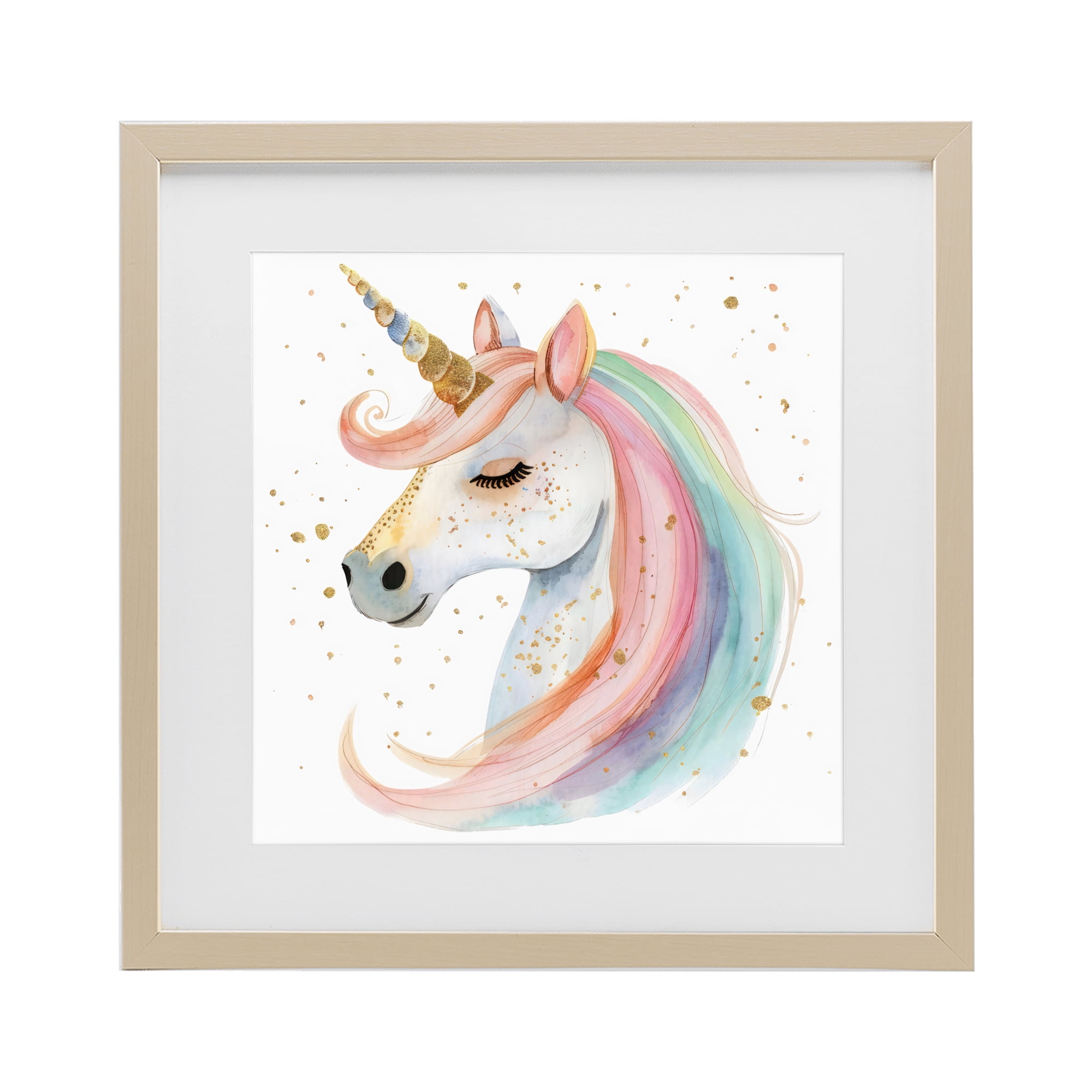 Stupell Industries Gold Speckled Pastel Unicorn Birch Framed Print Under Glass, design by Creative Studio