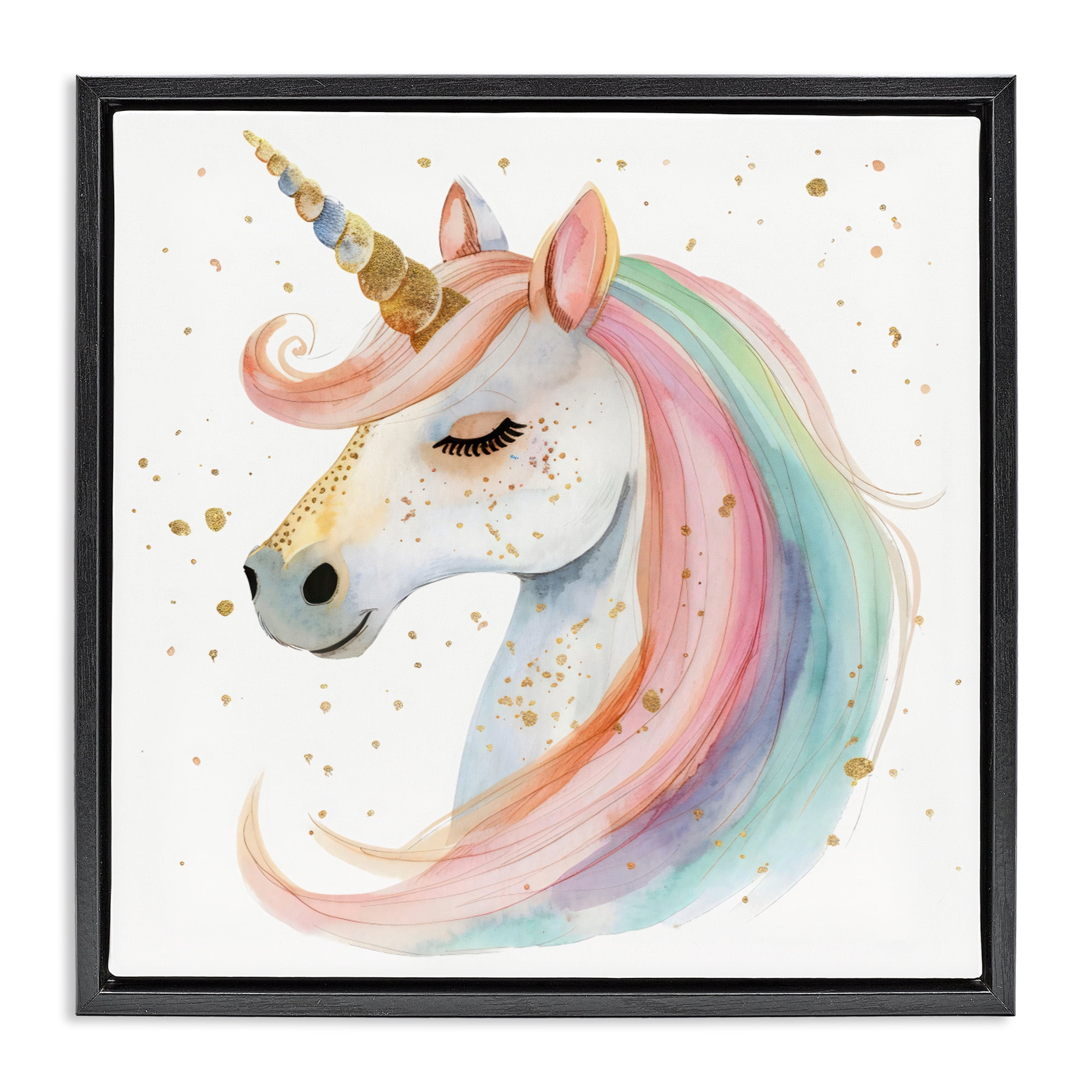 Stupell Industries Gold Speckled Pastel Unicorn Black Framed Floater Canvas Wall Art, design by Creative Studio