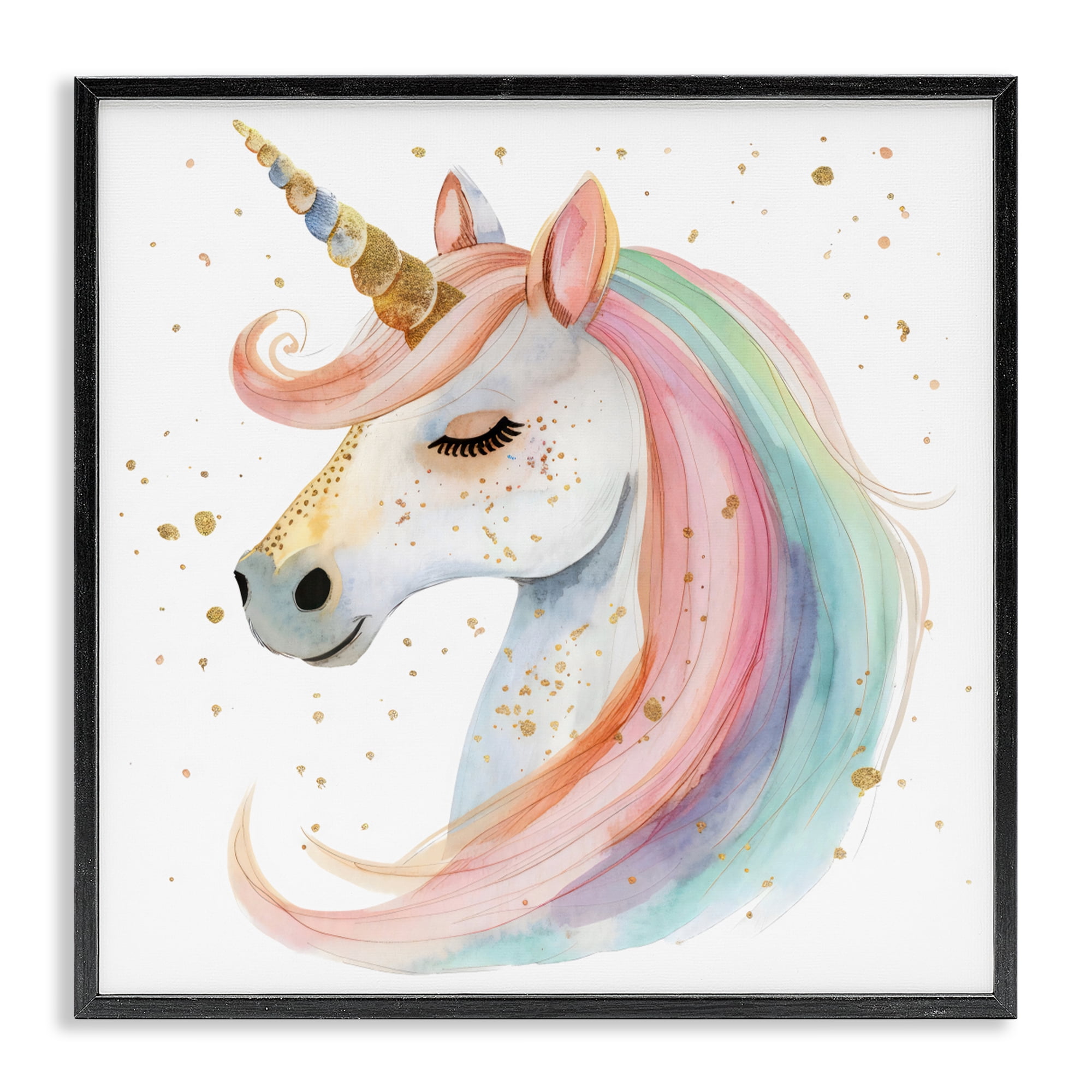 Stupell Industries Gold Speckled Pastel Unicorn Black Framed Giclee Art, design by Creative Studio