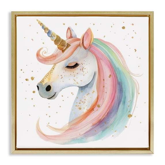 Stupell Industries Contemporary Gold Speckled Pastel Unicorn Gold Floating Frame Canvas Art, 25 x 25, by Creative Studio