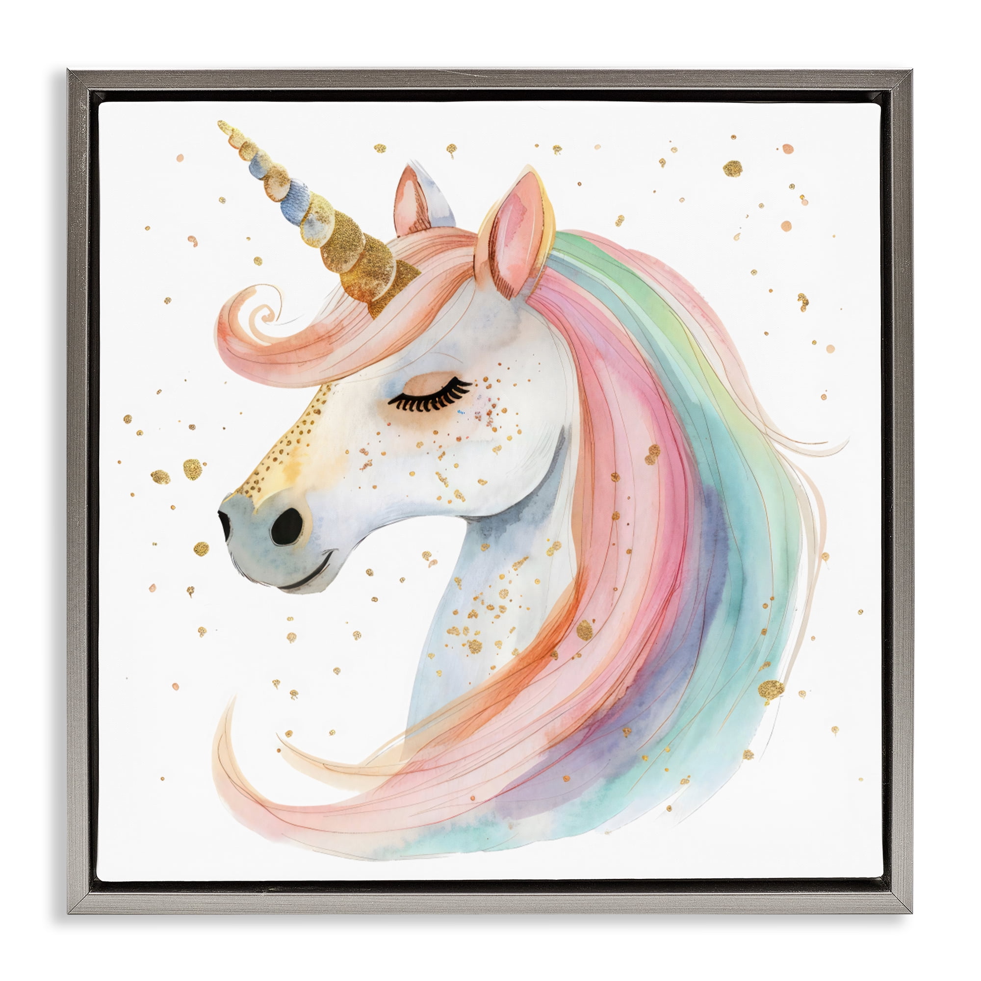 Stupell Industries Gold Speckled Pastel Unicorn Gray Framed Floater Canvas Wall Art, design by Creative Studio