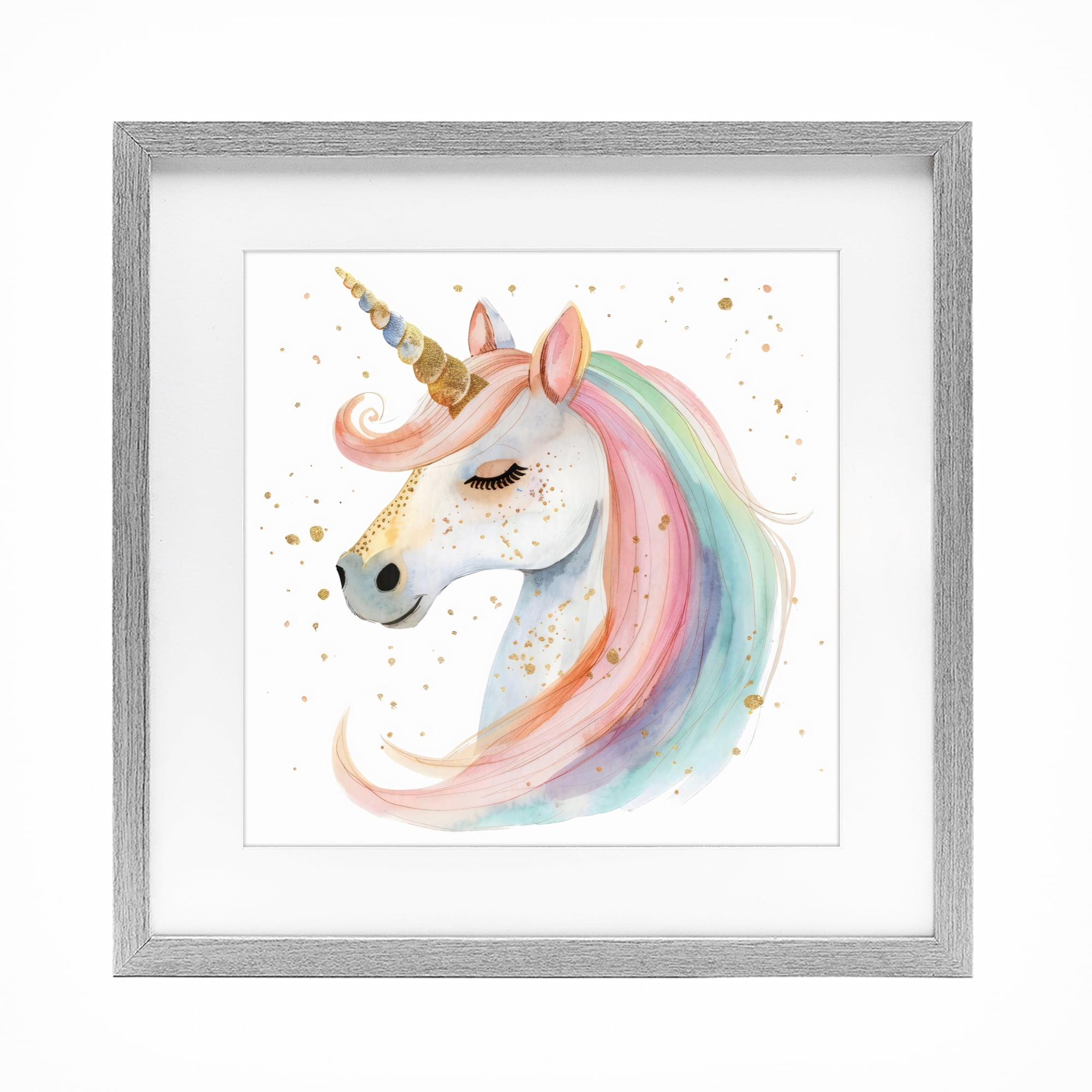 Stupell Industries Gold Speckled Pastel Unicorn Gray Framed Print Under Glass, design by Creative Studio