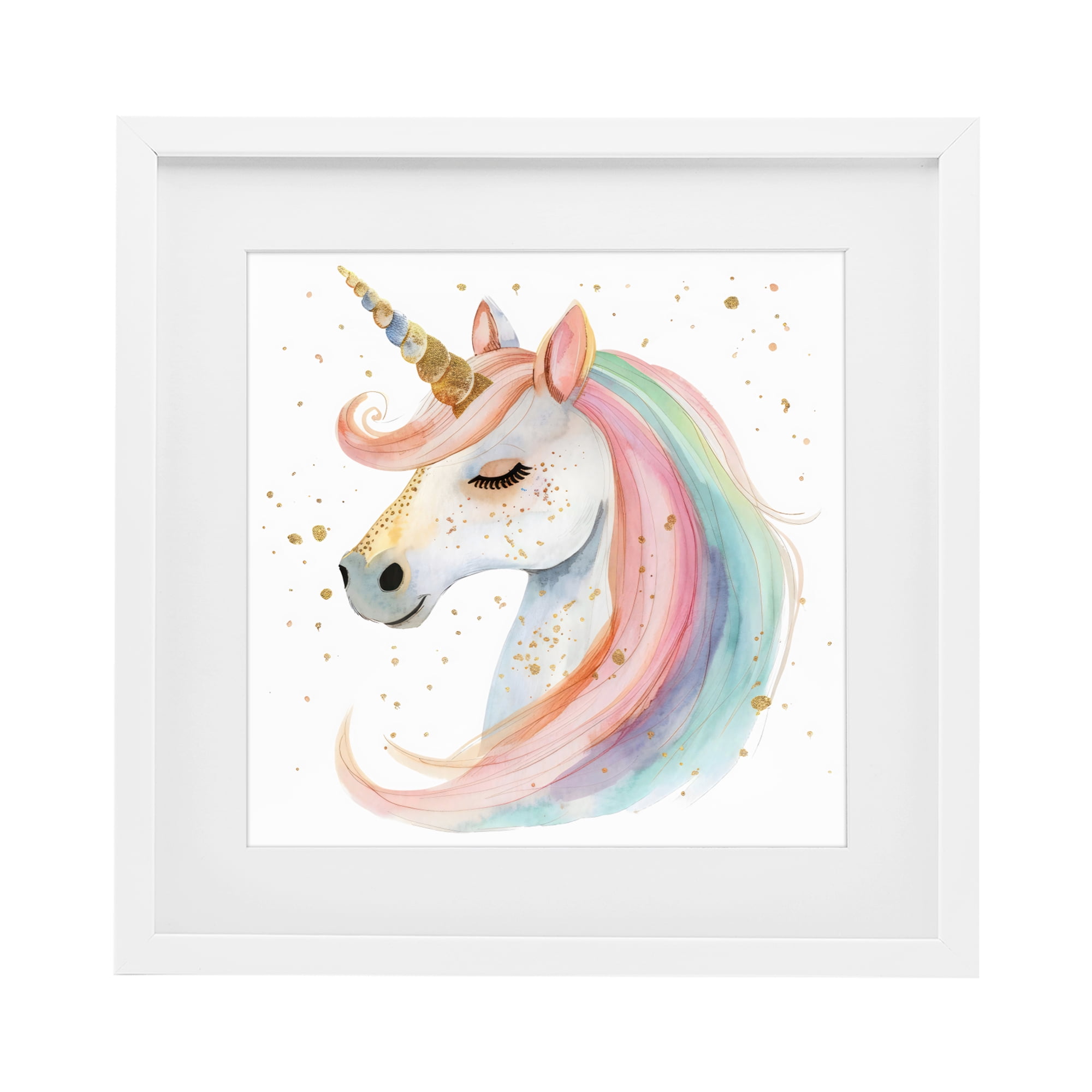 Stupell Industries Gold Speckled Pastel Unicorn White Framed Print Under Glass, design by Creative Studio