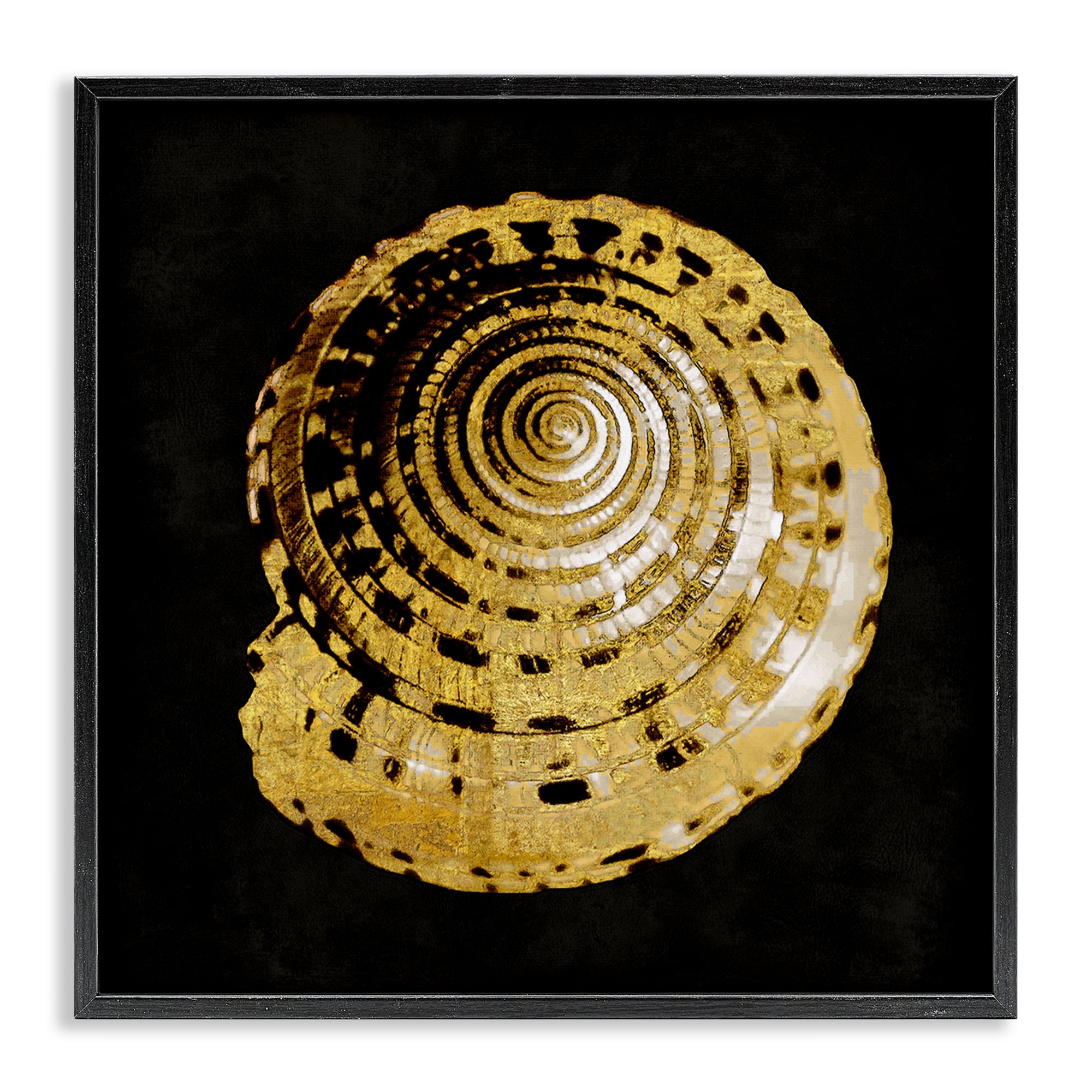 Stupell Industries Gold Spiral Shell Nautical & Beach Painting Black Framed Art Print Wall Art, 12 x 12