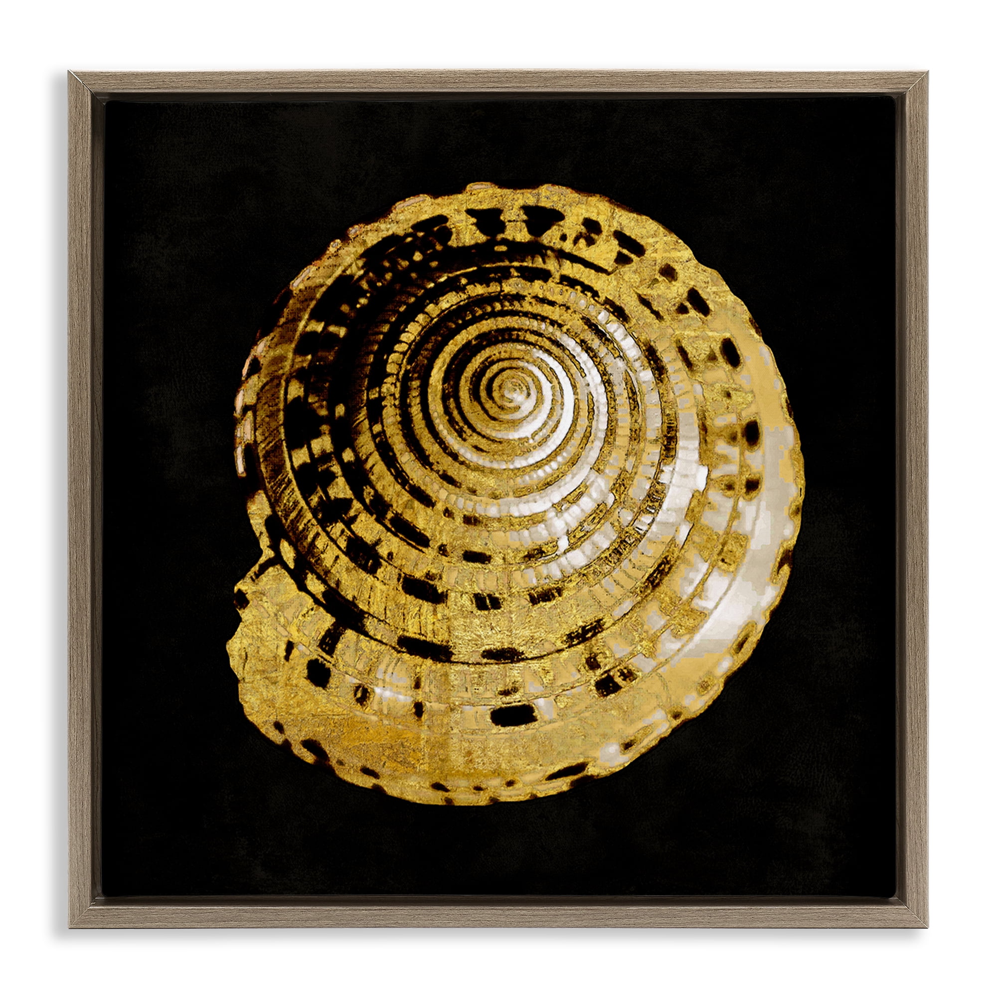 Stupell Industries Gold Spiral Shell Nautical & Beach Painting Brown Floater Framed Canvas Art Print Wall Art, 25 x 25