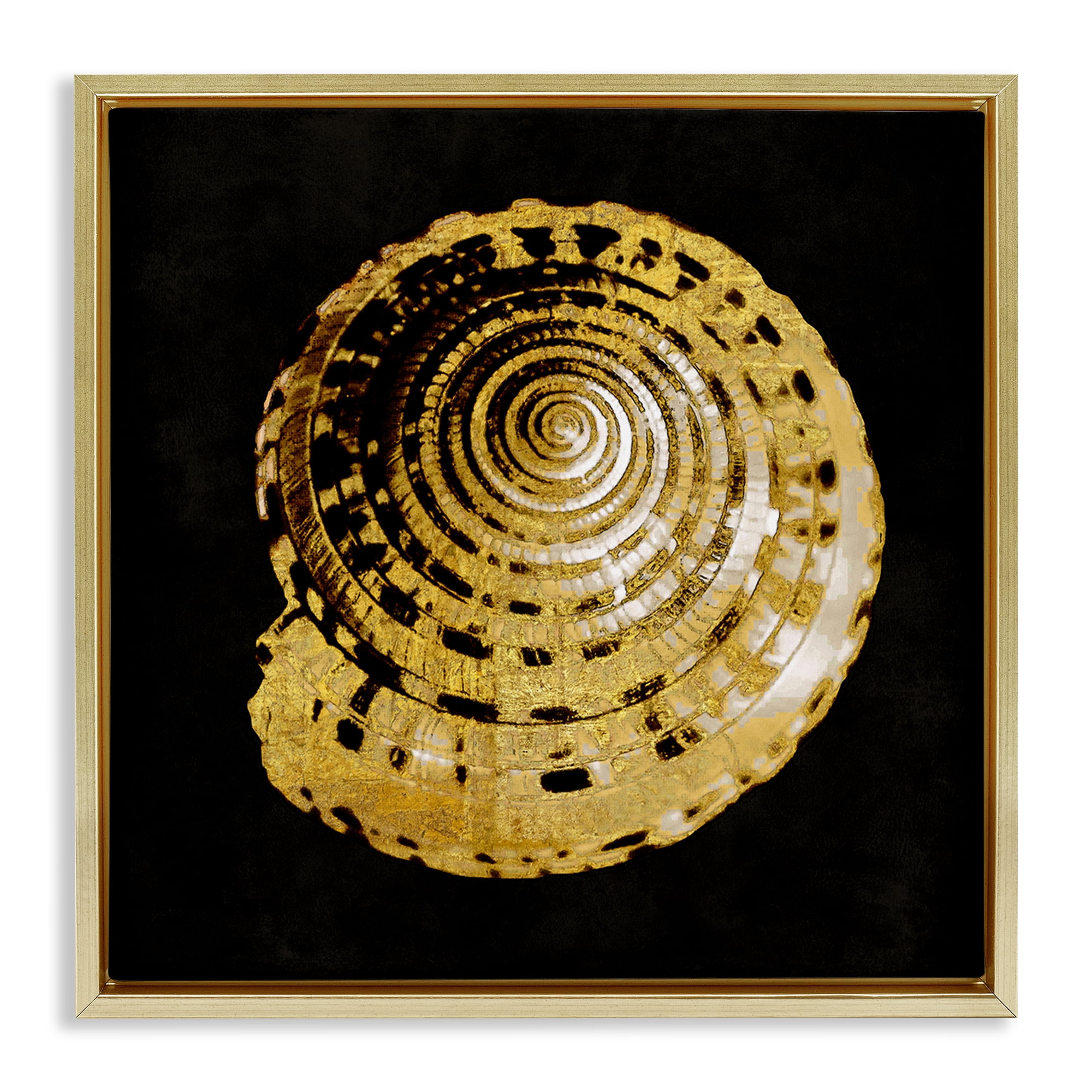 Stupell Industries Gold Spiral Shell Nautical & Beach Painting Gold Floater Framed Canvas Art Print Wall Art, 18 x 18