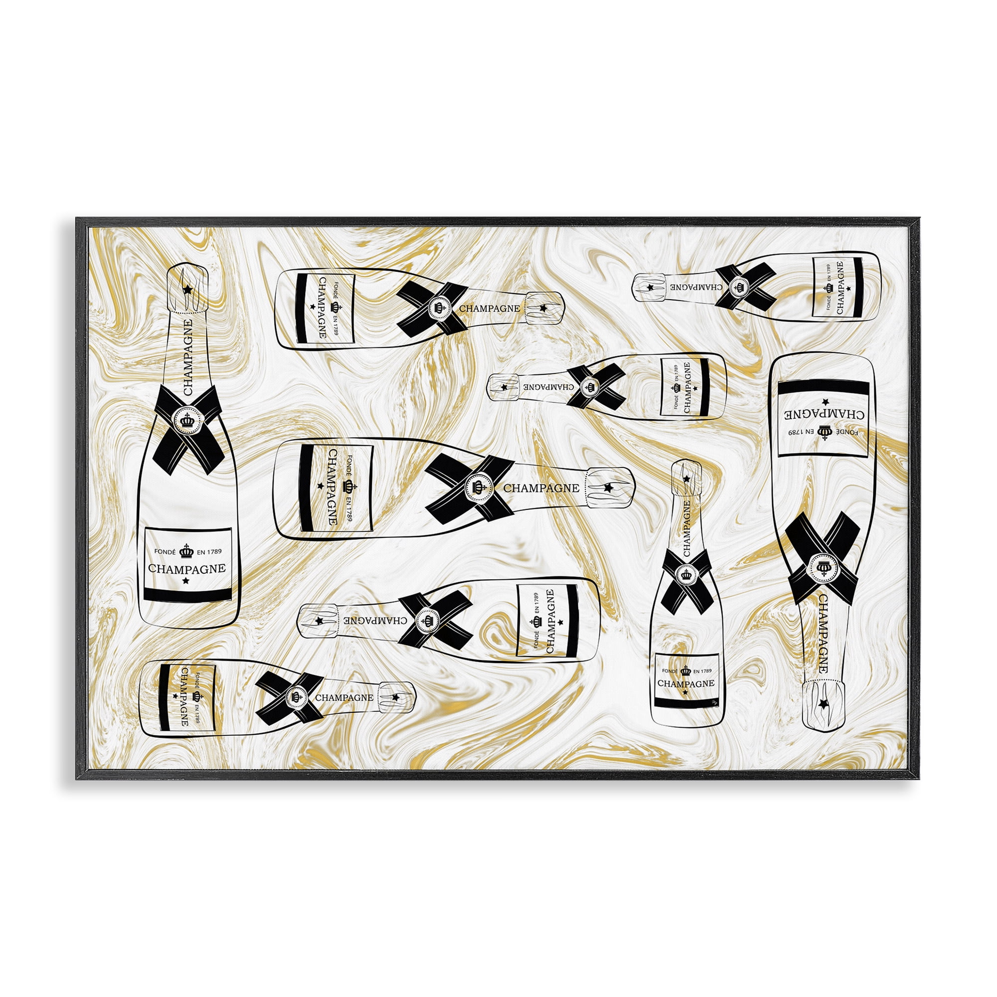 Stupell Industries Gold Streaked Champagne Food & Beverage Painting Black Framed Art Print Wall Art, 30 x 20