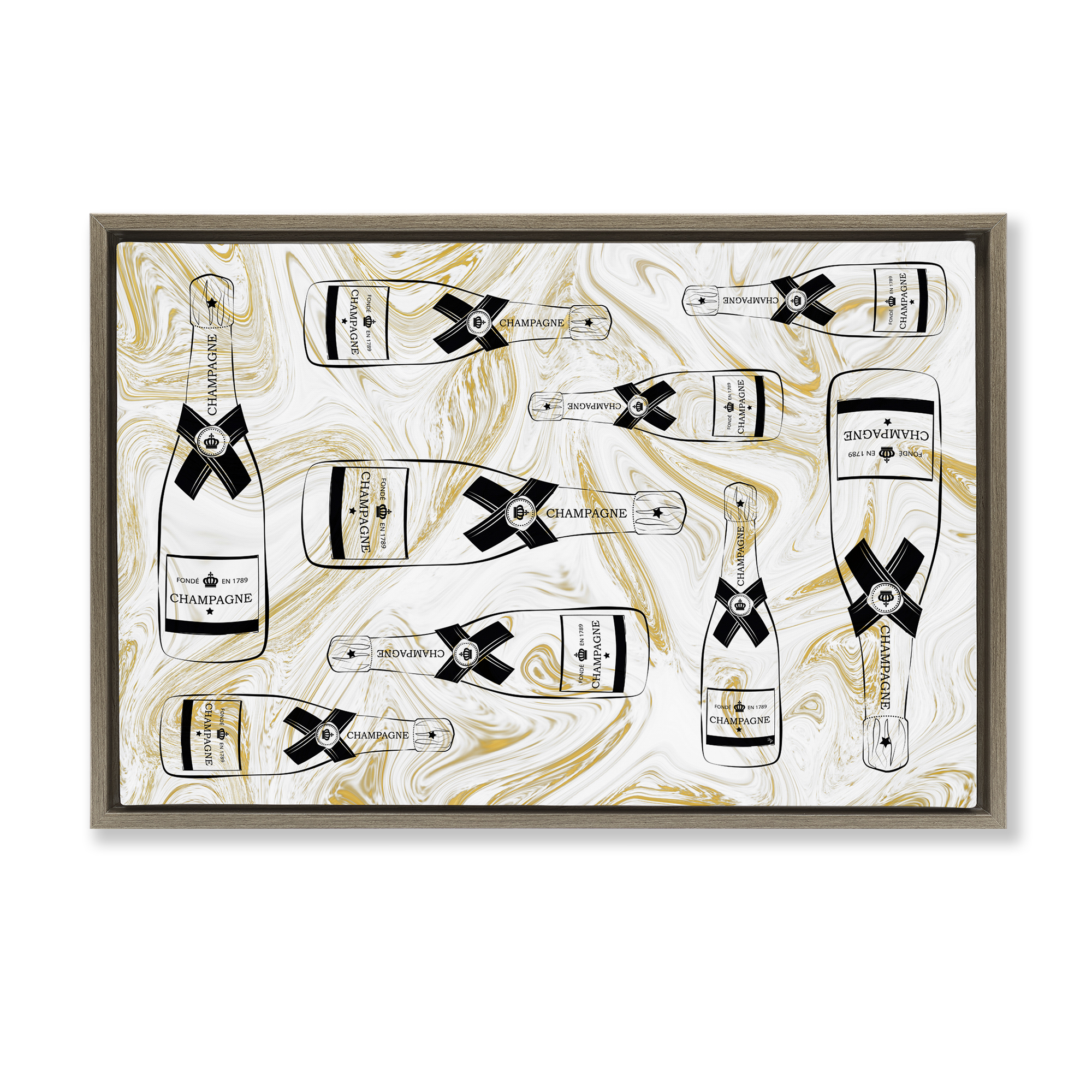 Stupell Industries Gold Streaked Champagne Food & Beverage Painting Brown Floater Framed Canvas Art Print Wall Art, 31 x 21