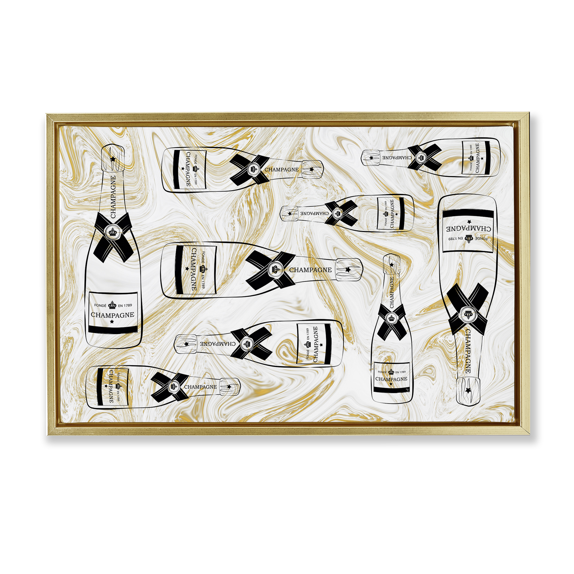 Stupell Industries Gold Streaked Champagne Food & Beverage Painting Gold Floater Framed Canvas Art Print Wall Art, 25 x 17