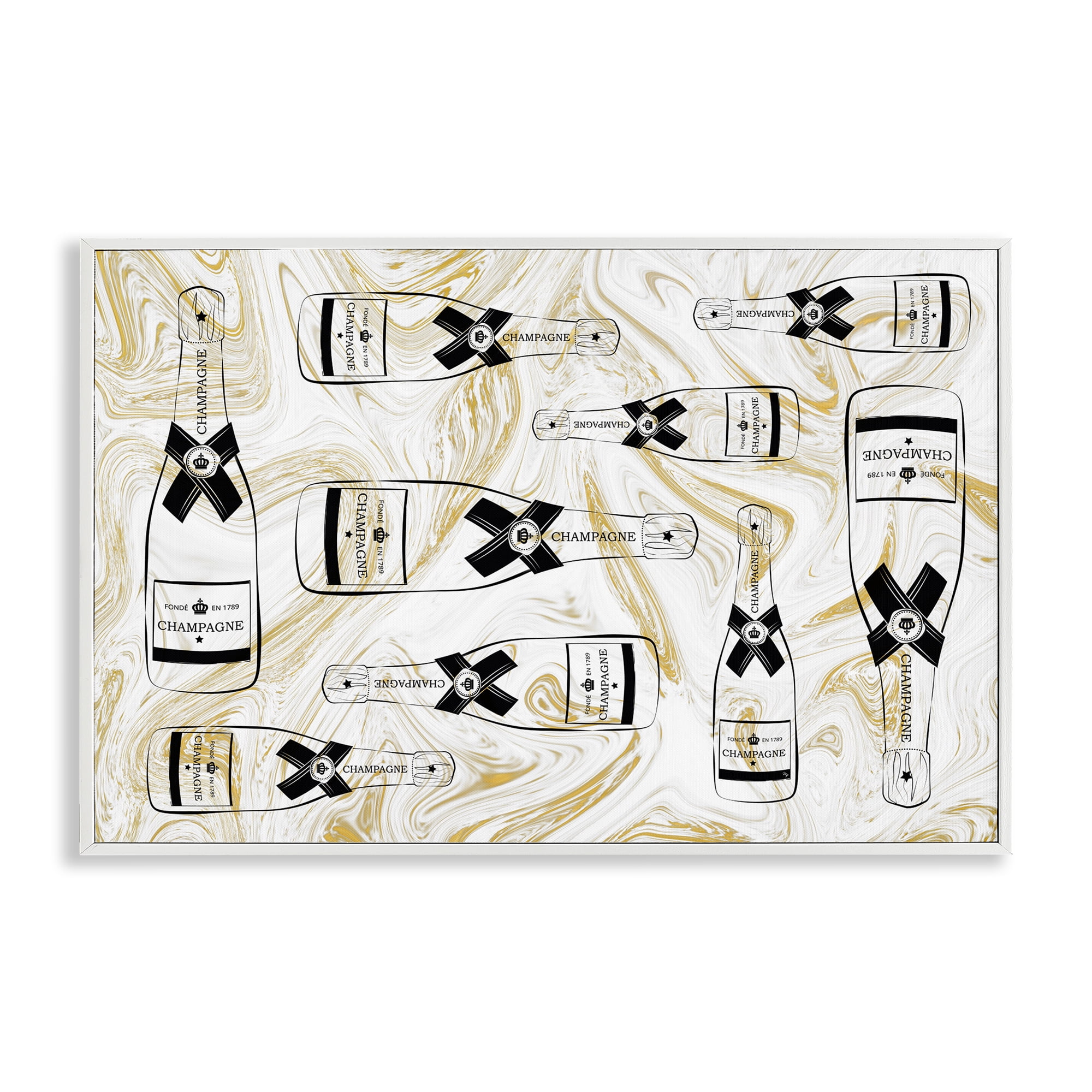 Stupell Industries Gold Streaked Champagne Food & Beverage Painting White Framed Art Print Wall Art, 24 x 16