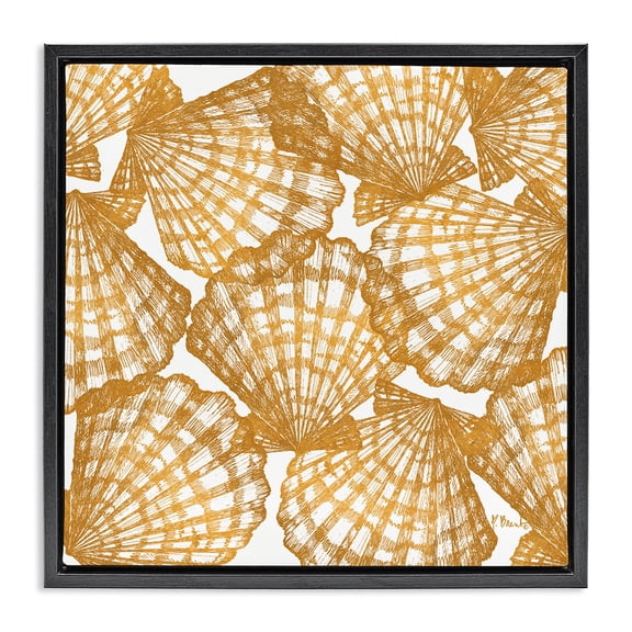 Stupell Industries Gold Tropez Shells Black Framed Floater Canvas Wall Art design by Paul Brent, 18 x 18