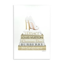 Stupell Industries Gold & White Book Stack Fashion Painting Unframed Art Print Wall Art, 10 x 15