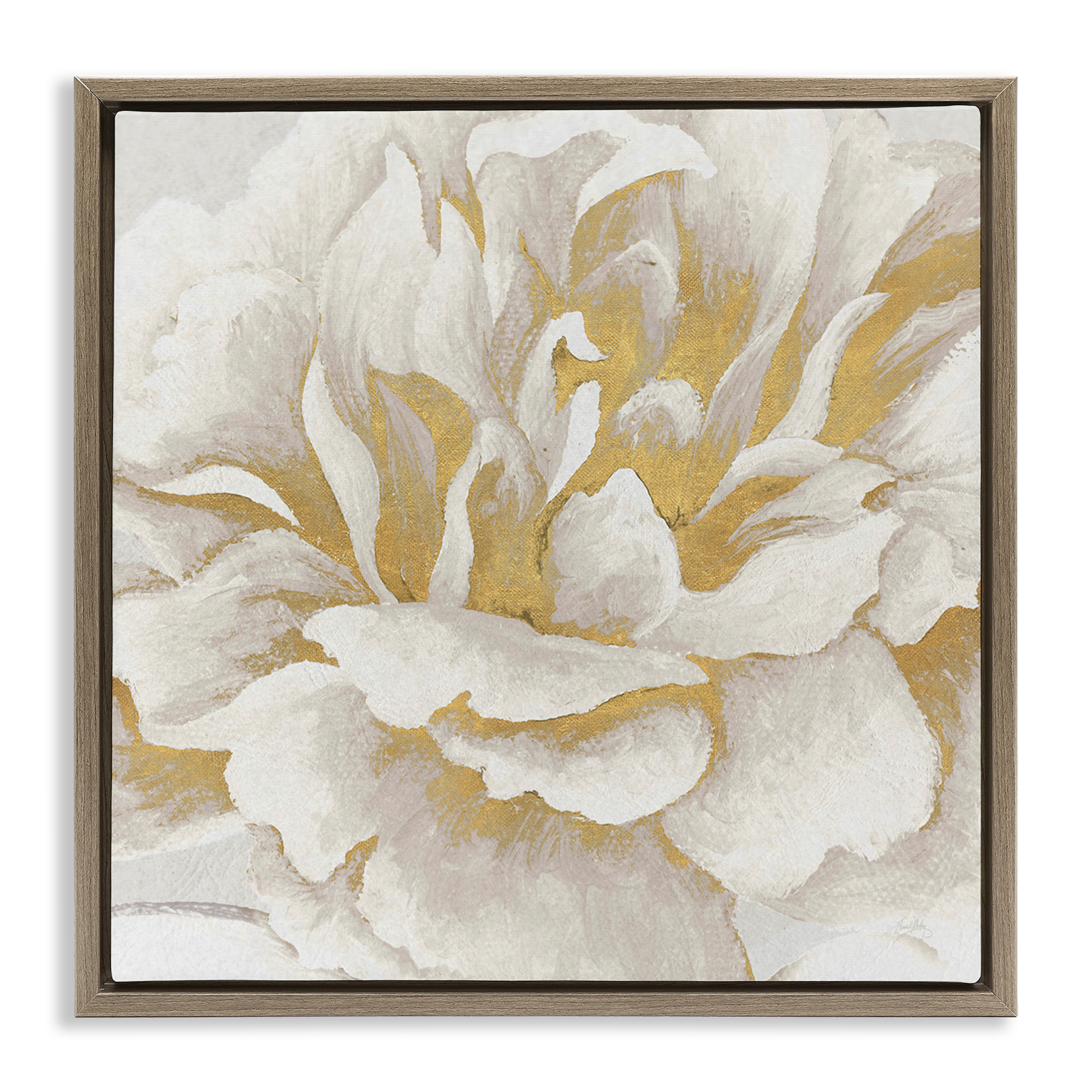 Stupell Industries Gold & White Flower Plants & Flowers Painting Brown Floater Framed Canvas Art Print Wall Art, 25 x 25