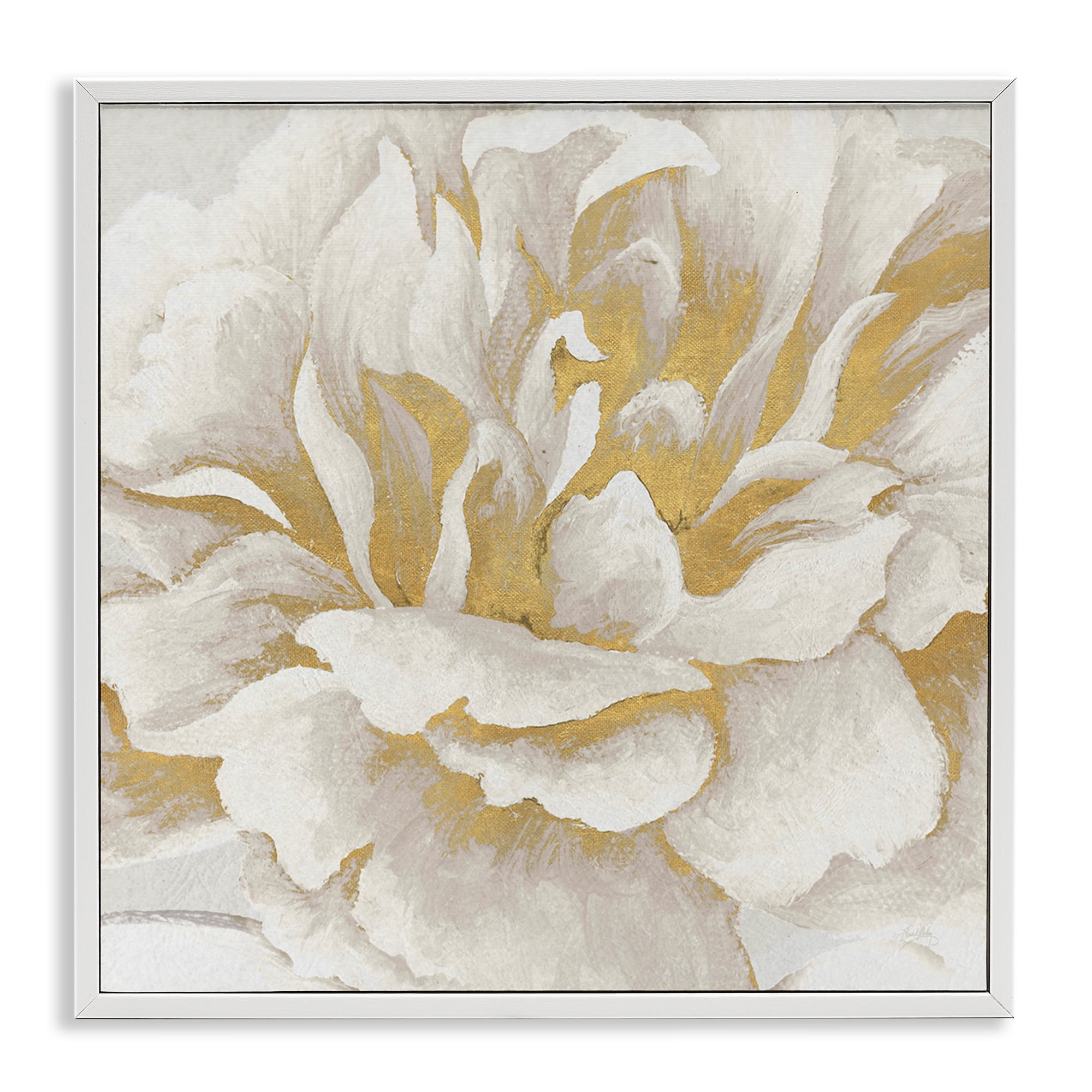 Stupell Industries Gold & White Flower Plants & Flowers Painting White Framed Art Print Wall Art, 17 x 17