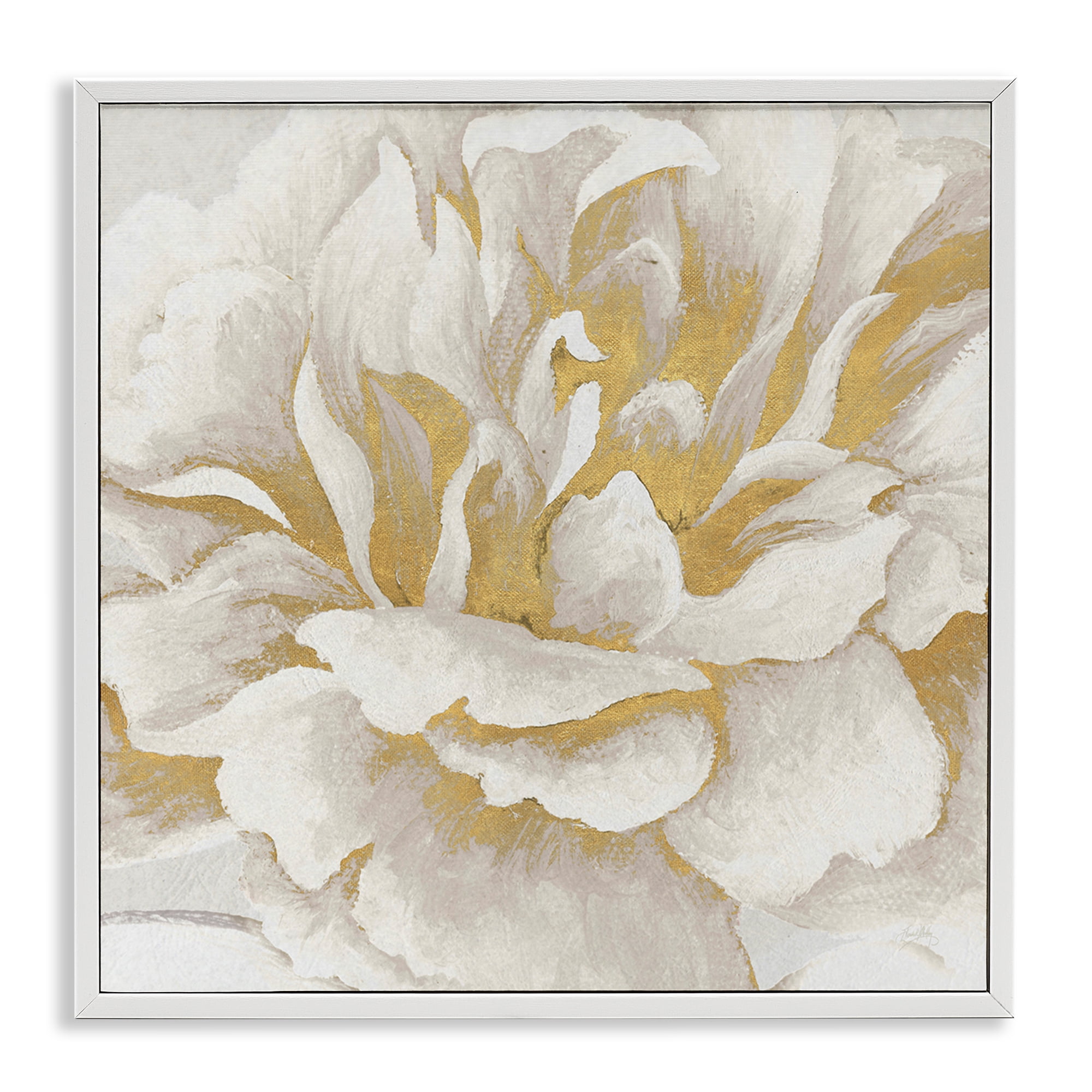 Stupell Industries Gold & White Flower Plants & Flowers Painting White Framed Art Print Wall Art, 24 x 24