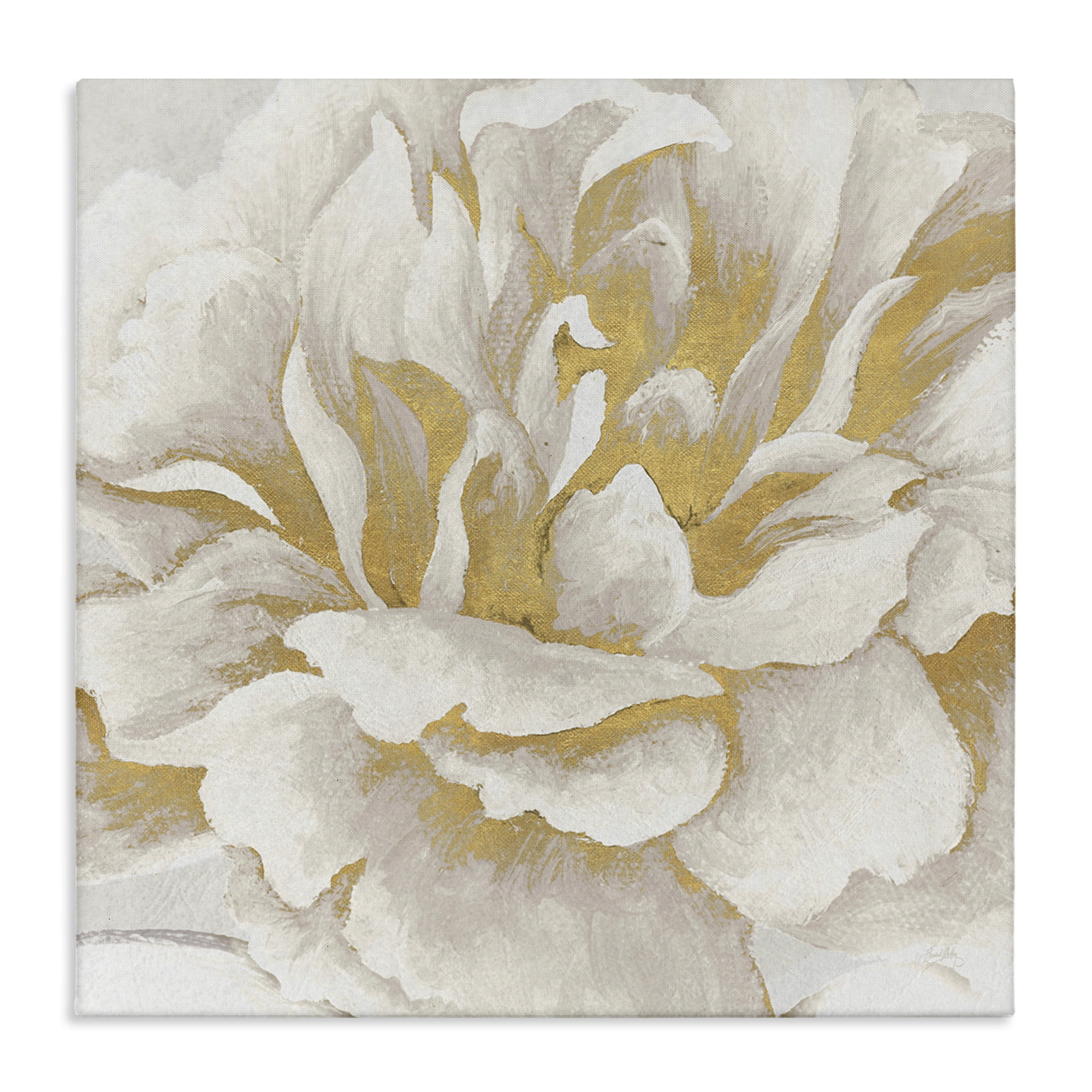 Stupell Industries Gold & White Flower Plants & Flowers Painting Wrapped Canvas Art Print Wall Art, 17 x 17