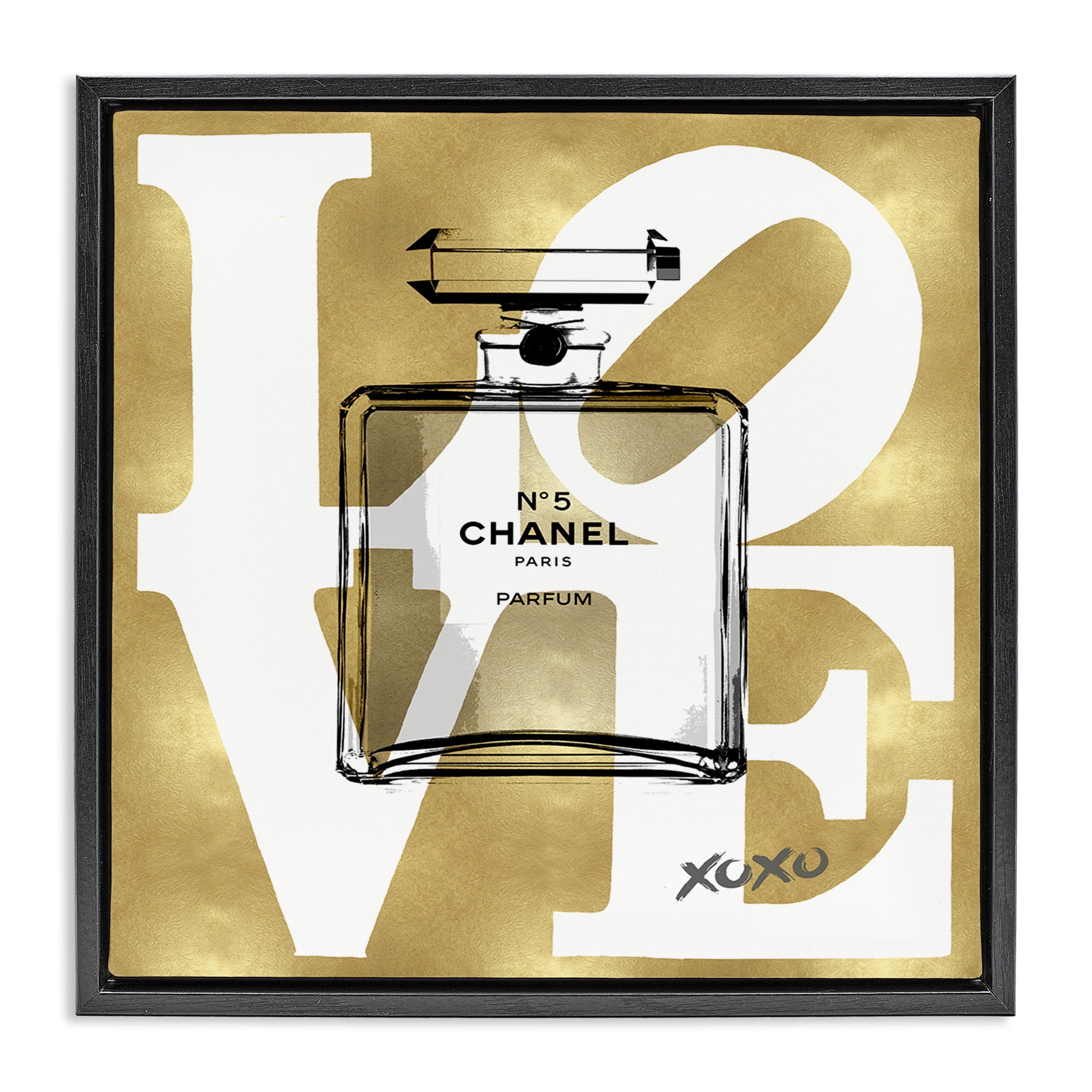 Stupell Industries Gold & White Love Perfume Fashion Painting Black Floater Framed Canvas Art Print Wall Art, 25 x 25