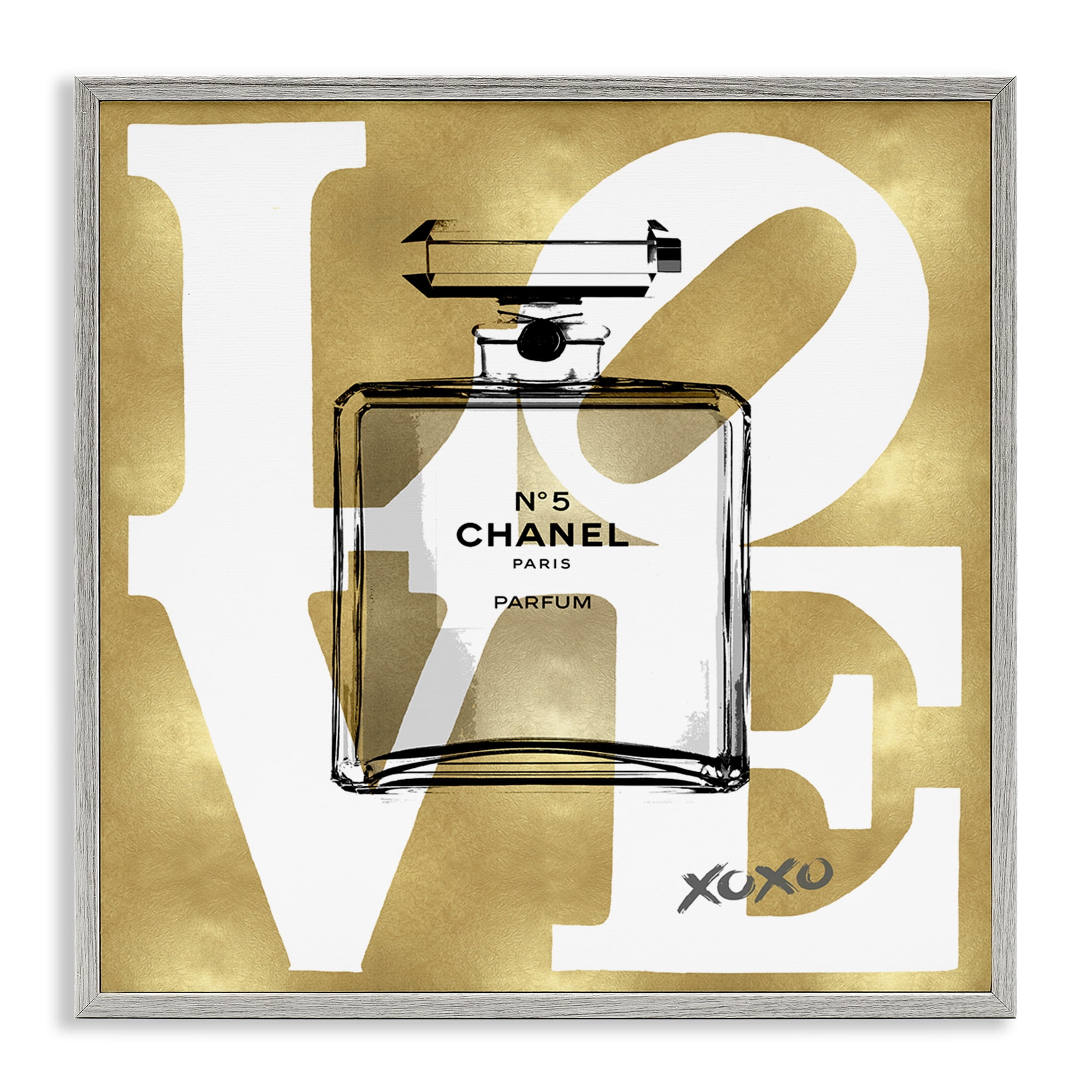 Stupell Industries Gold & White Love Perfume Fashion Painting Gray Framed Art Print Wall Art, 12 x 12