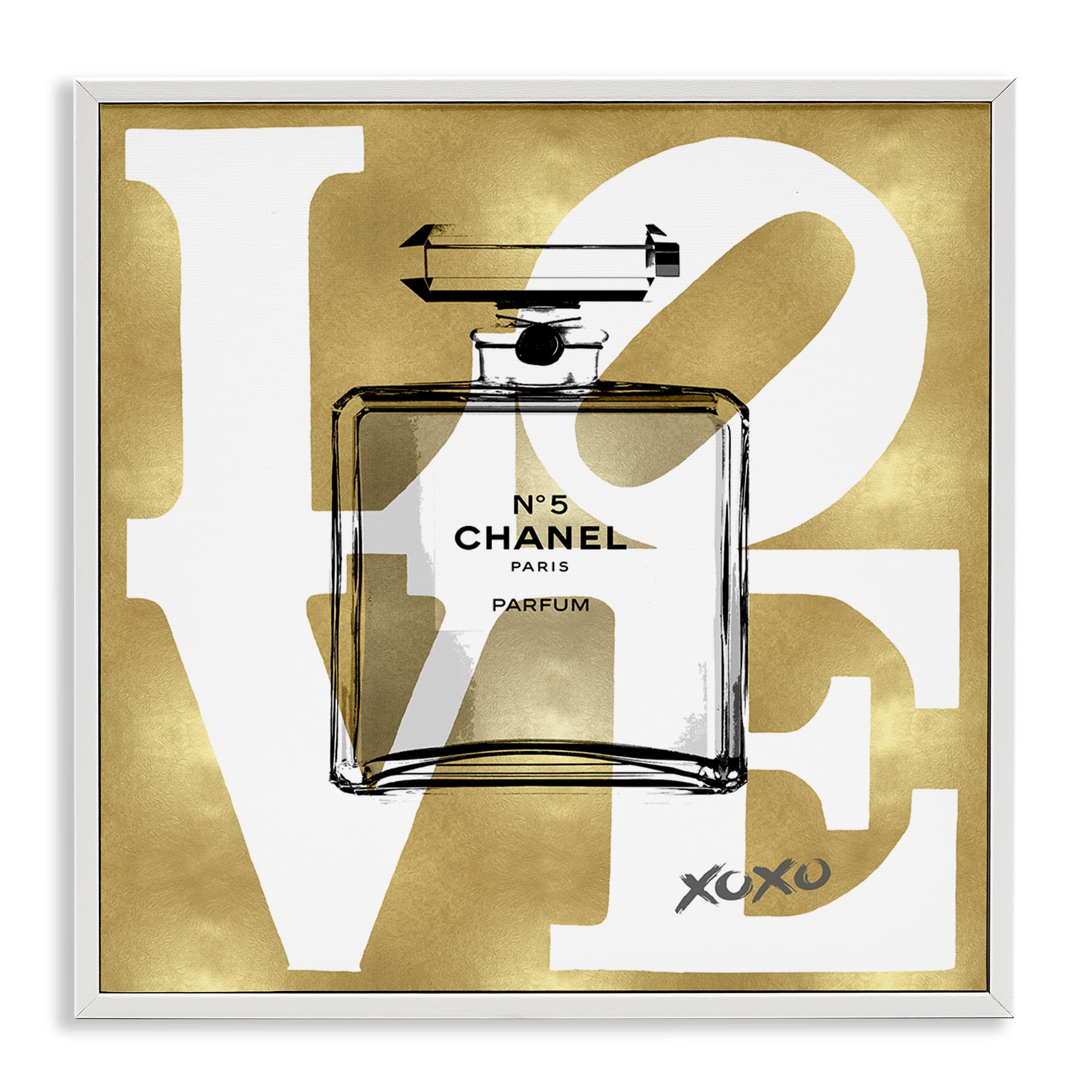 Stupell Industries Gold & White Love Perfume Fashion Painting White Framed Art Print Wall Art, 17 x 17