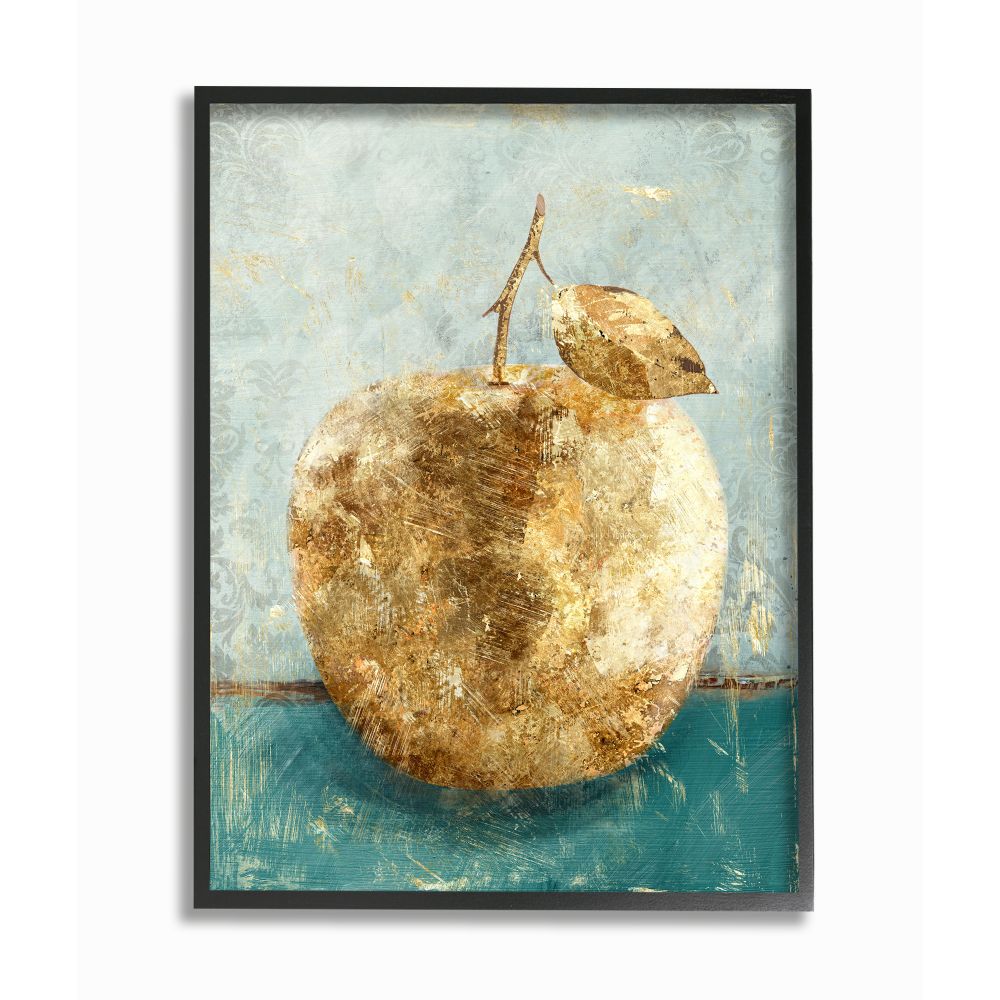 Stupell Industries Golden Apple Green Textured Food Painting Black Framed Art Print Wall Art, 16x20, by Main Line Studio