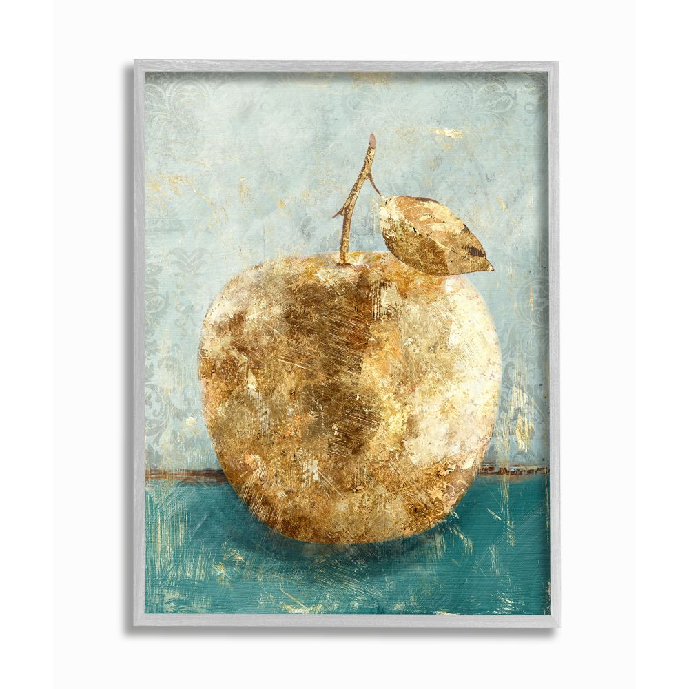 Stupell Industries Golden Apple Green Textured Food Painting Gray Framed Art Print Wall Art, 11x14, by Main Line Studio