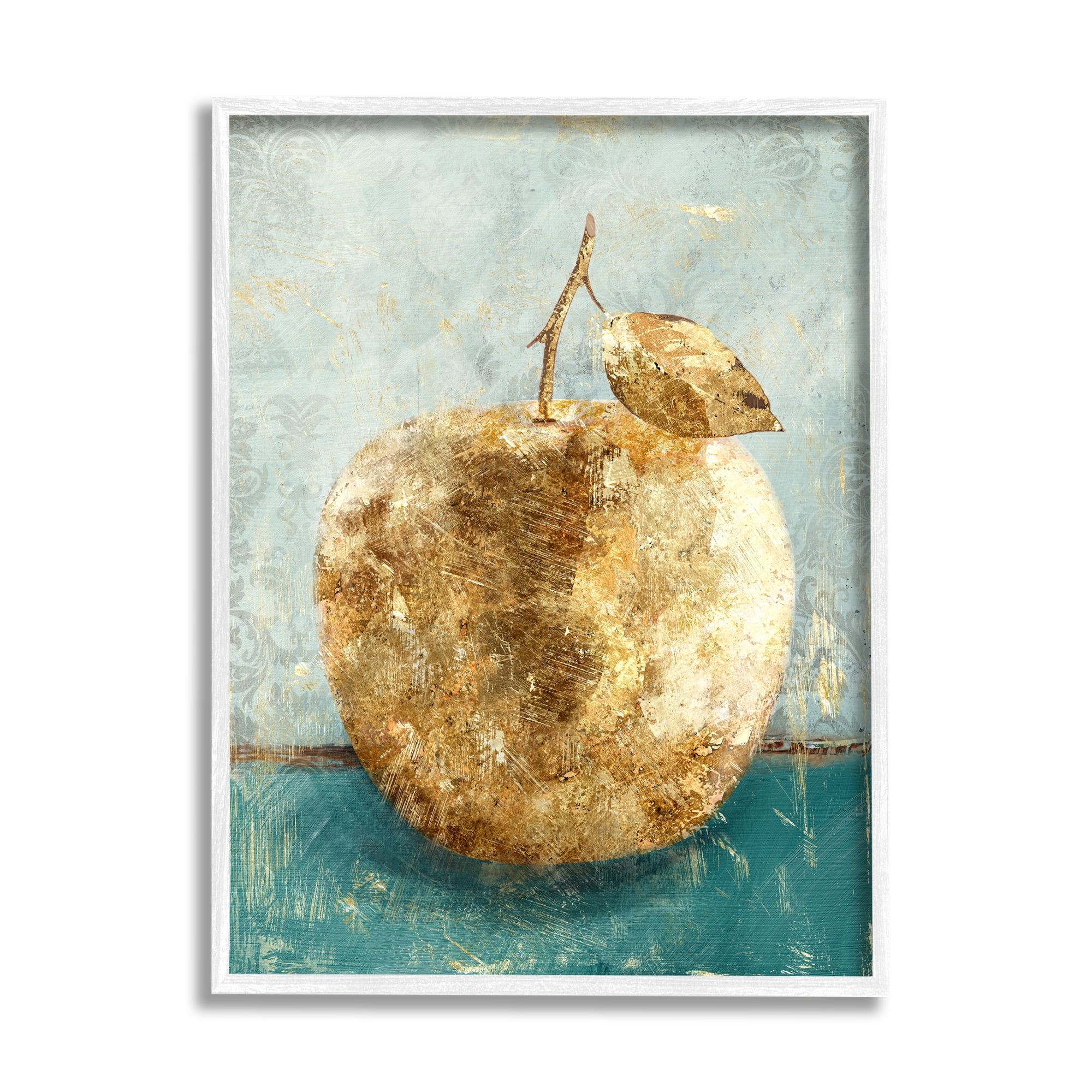 Stupell Industries Golden Apple Green Textured Food Painting White Framed Art Print Wall Art, 11x14, by Main Line Studio