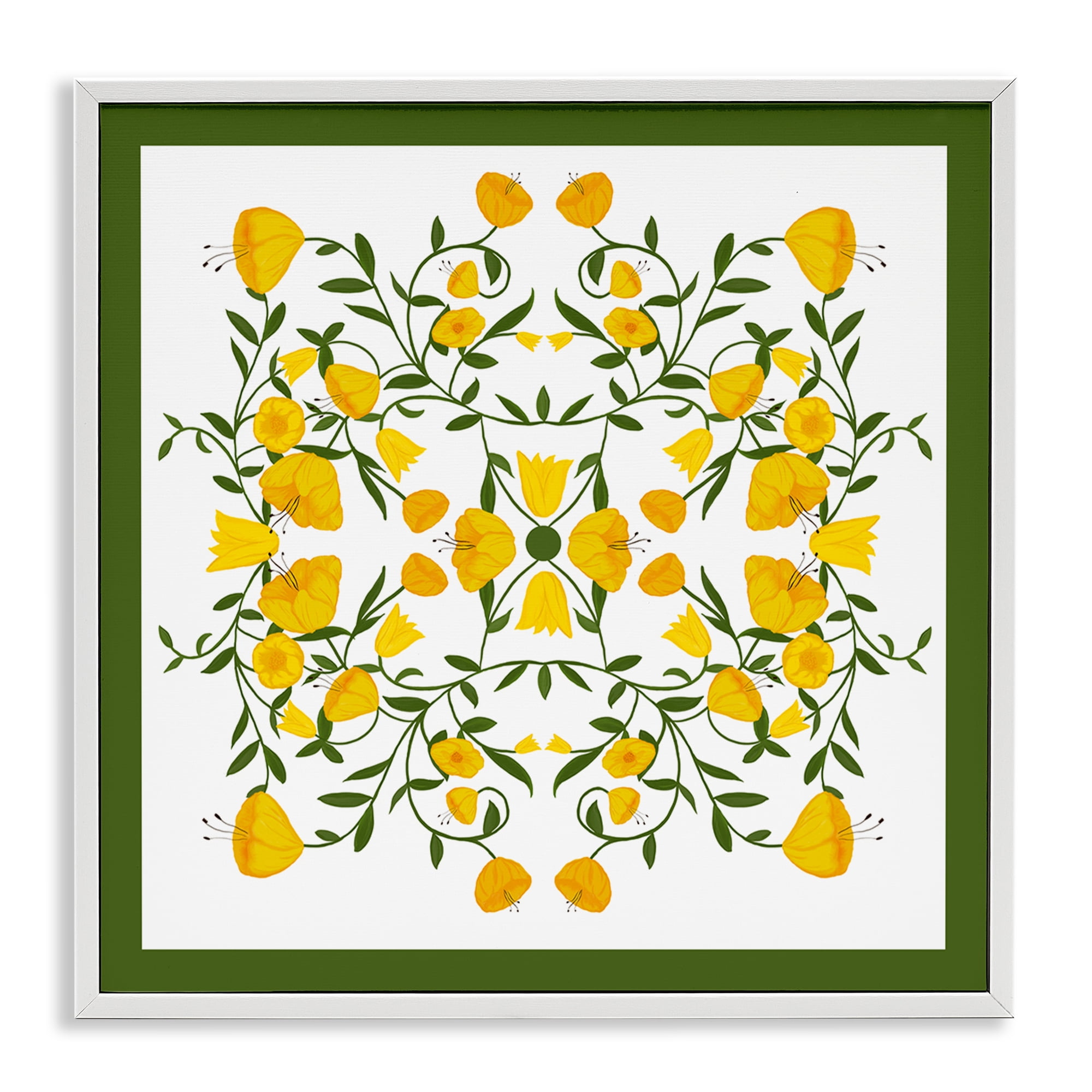 Stupell Industries Golden Blooms Symmetry Plants & Flowers Painting White Framed Art Print Wall Art, 17 x 17