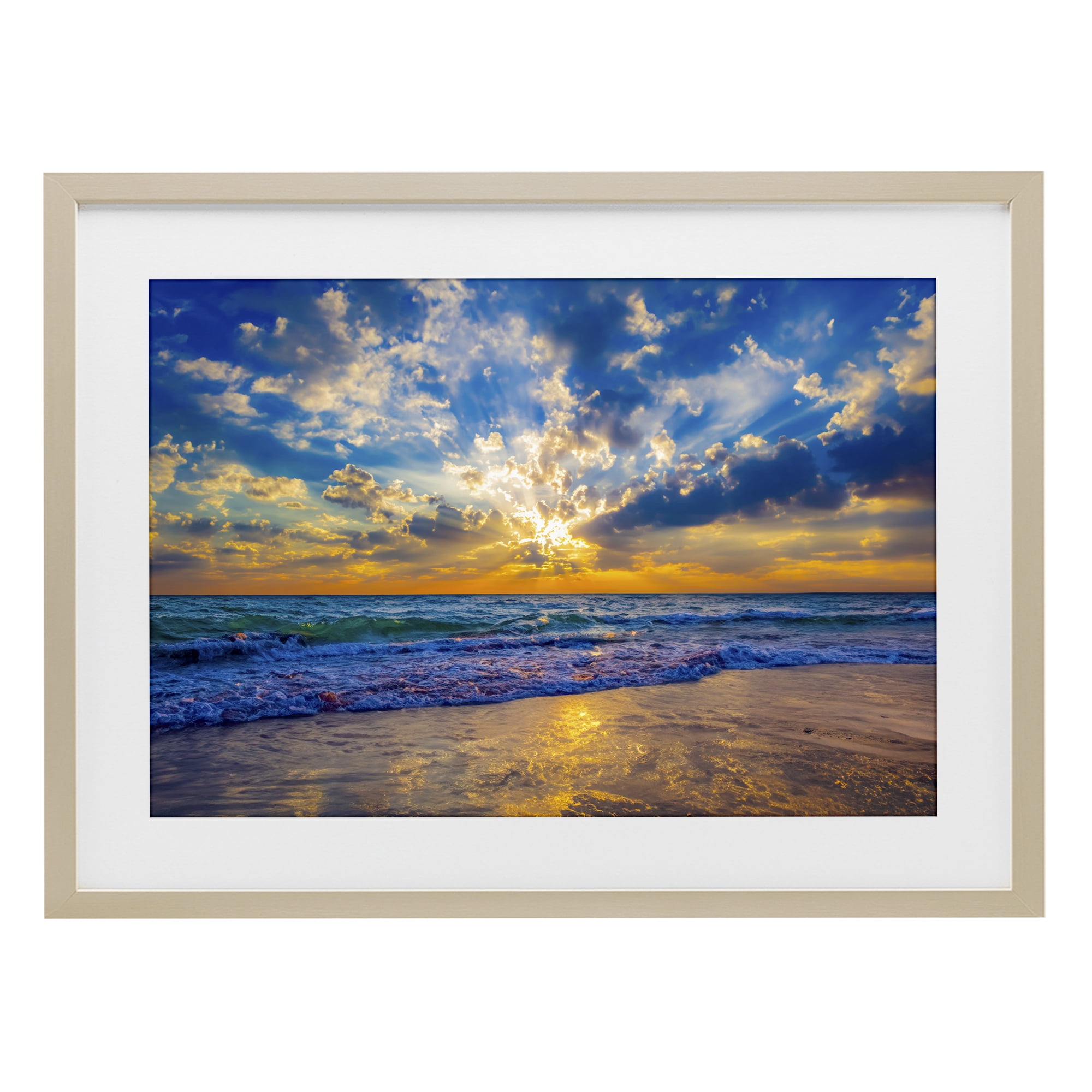 Stupell Industries Golden Blue Sun Ray On Beach Birch Framed Print Under Glass, design by Eszra Tanner