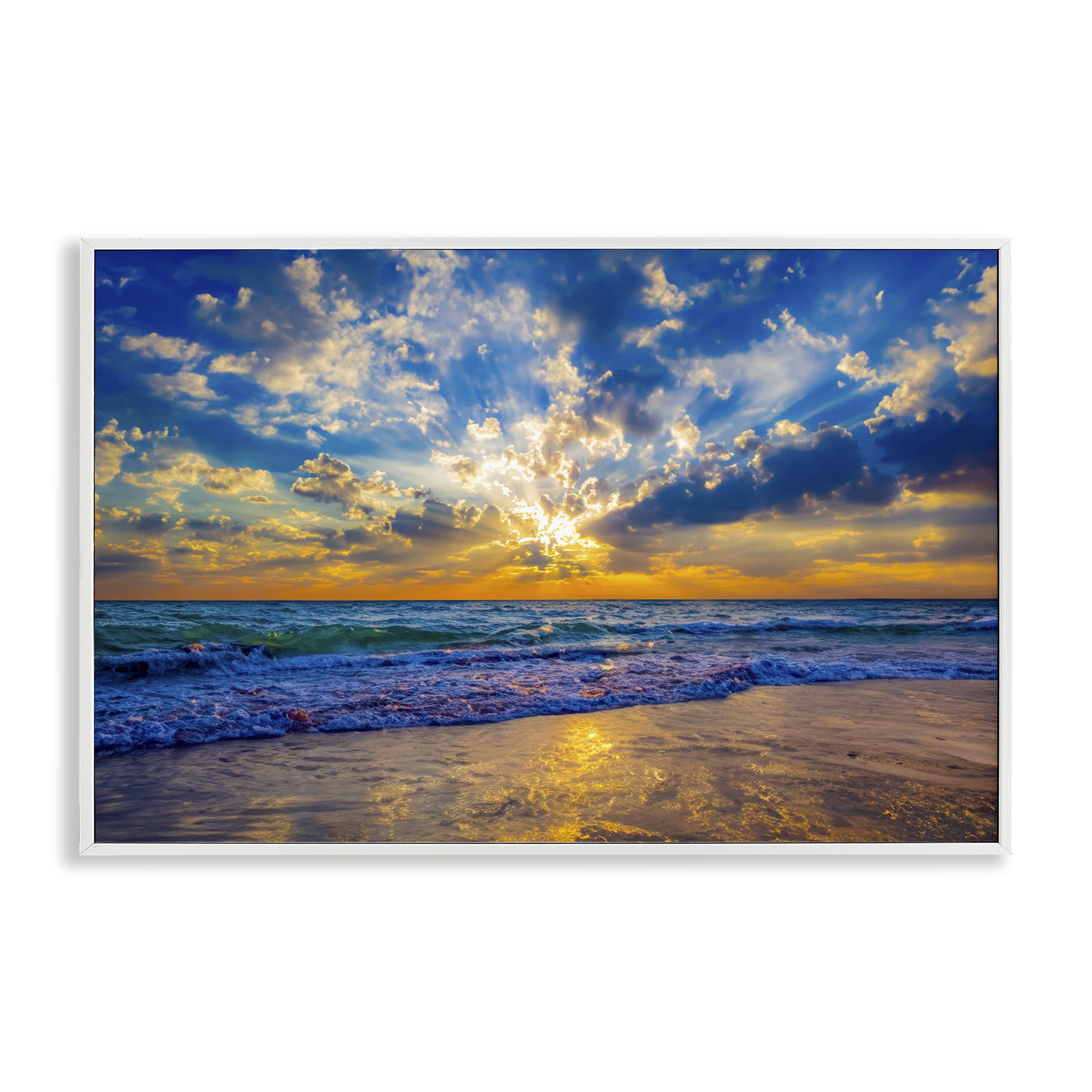 Stupell Industries Golden Blue Sun Ray On Beach White Framed Giclee Art, design by Eszra Tanner