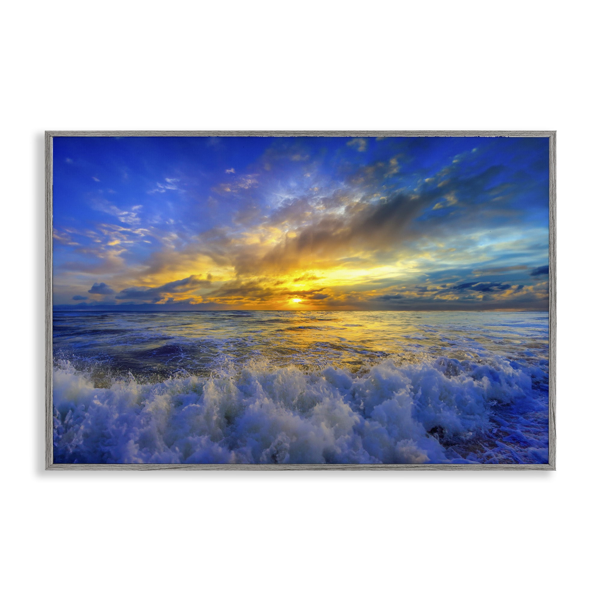 Stupell Industries Golden Blue Sunset over Waves Gray Framed Giclee Art, design by Eszra Tanner