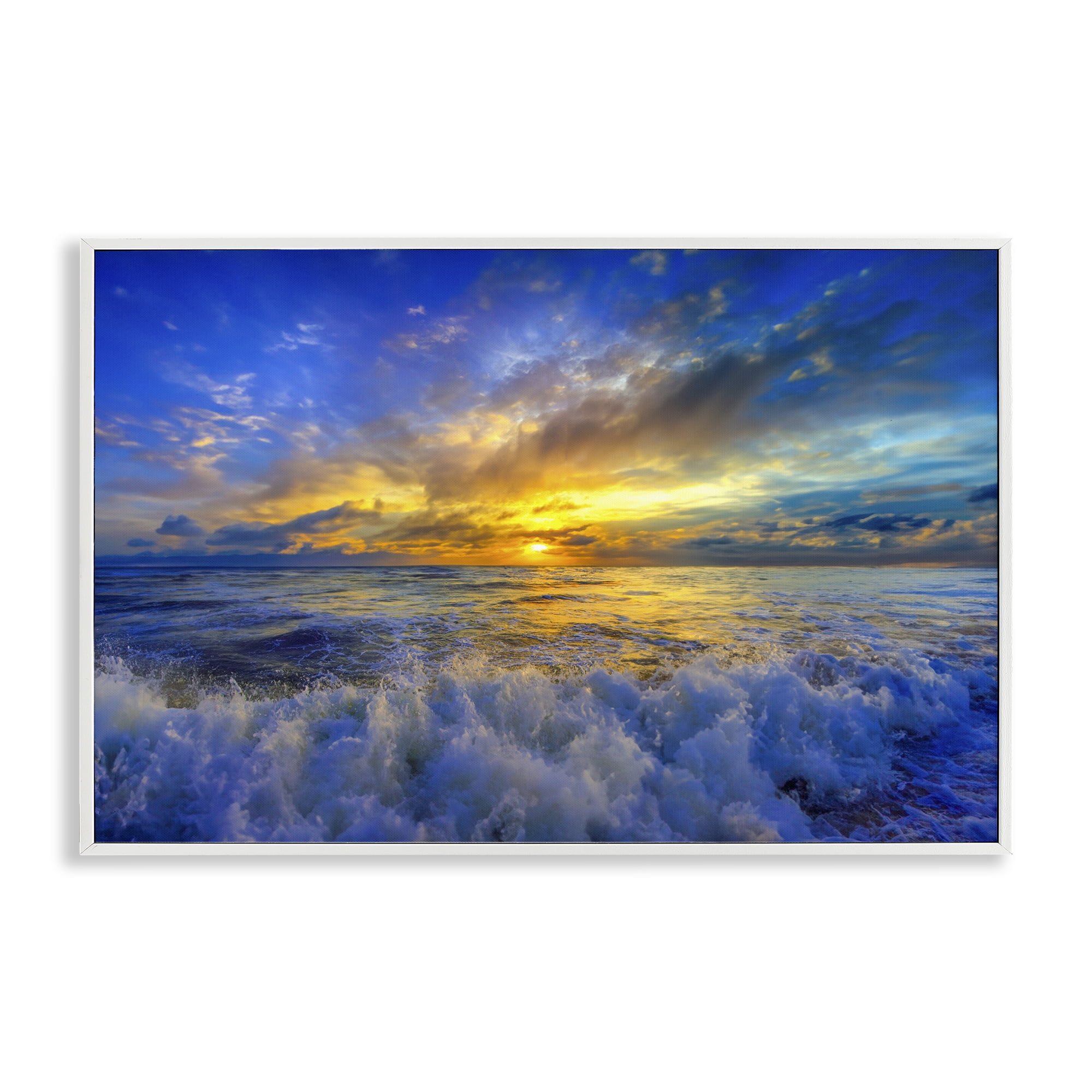 Stupell Industries Golden Blue Sunset over Waves White Framed Giclee Art, design by Eszra Tanner