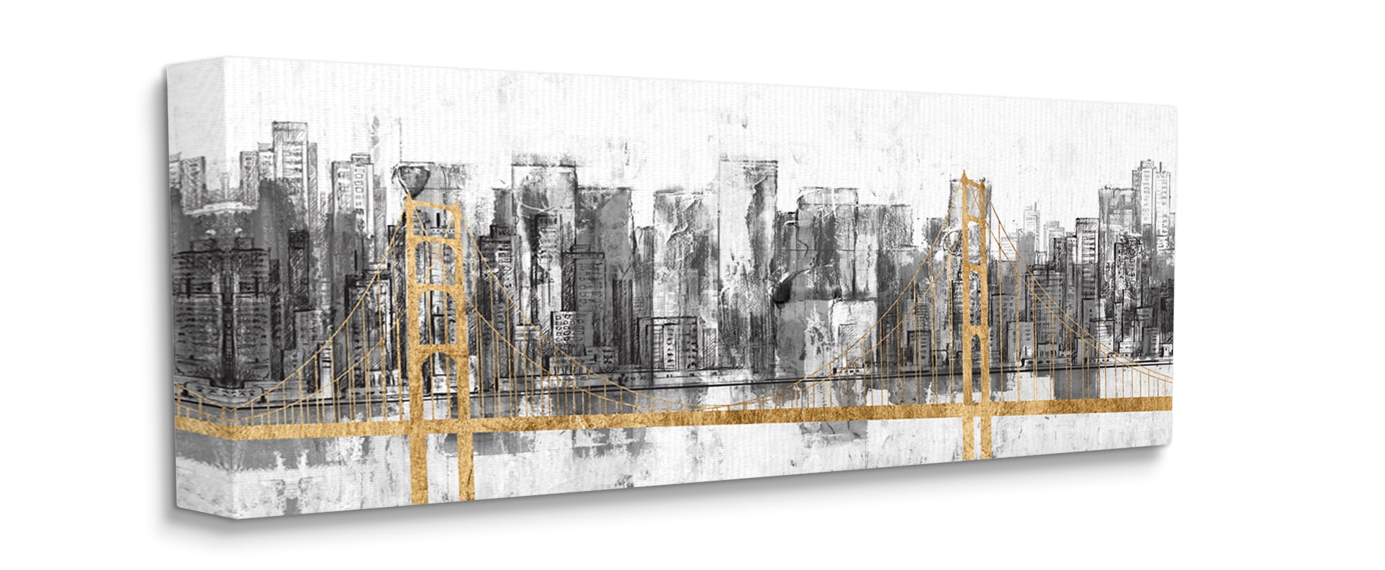 Stupell Industries Golden Bridge over Urban Distressed Cityscape Canvas Wall Art, 17 x 40, Design by Jennifer Goldberger