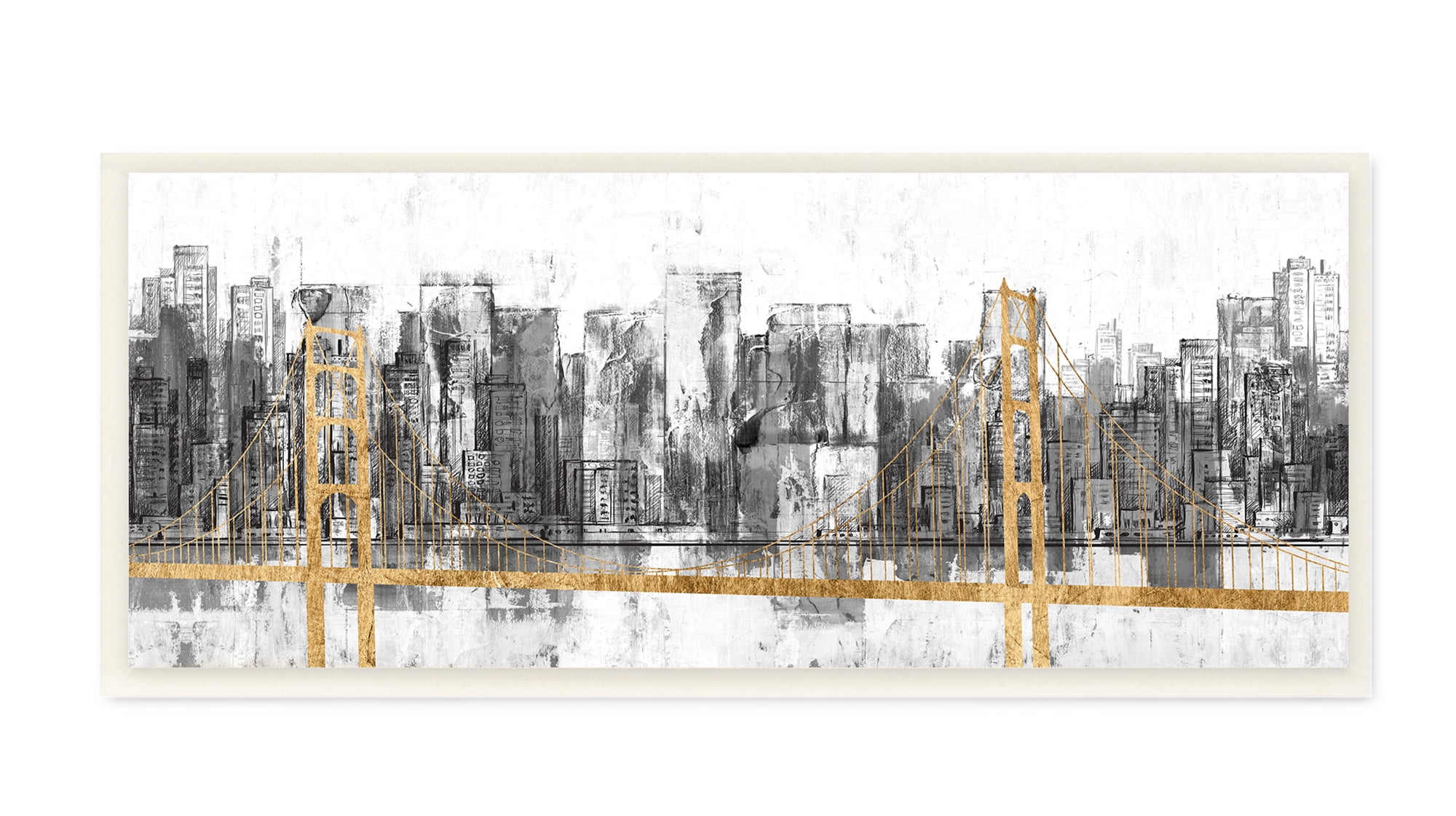 Stupell Industries Golden Bridge over Urban Distressed Cityscape Wall Plaque, 7 x 17, Design by Jennifer Goldberger