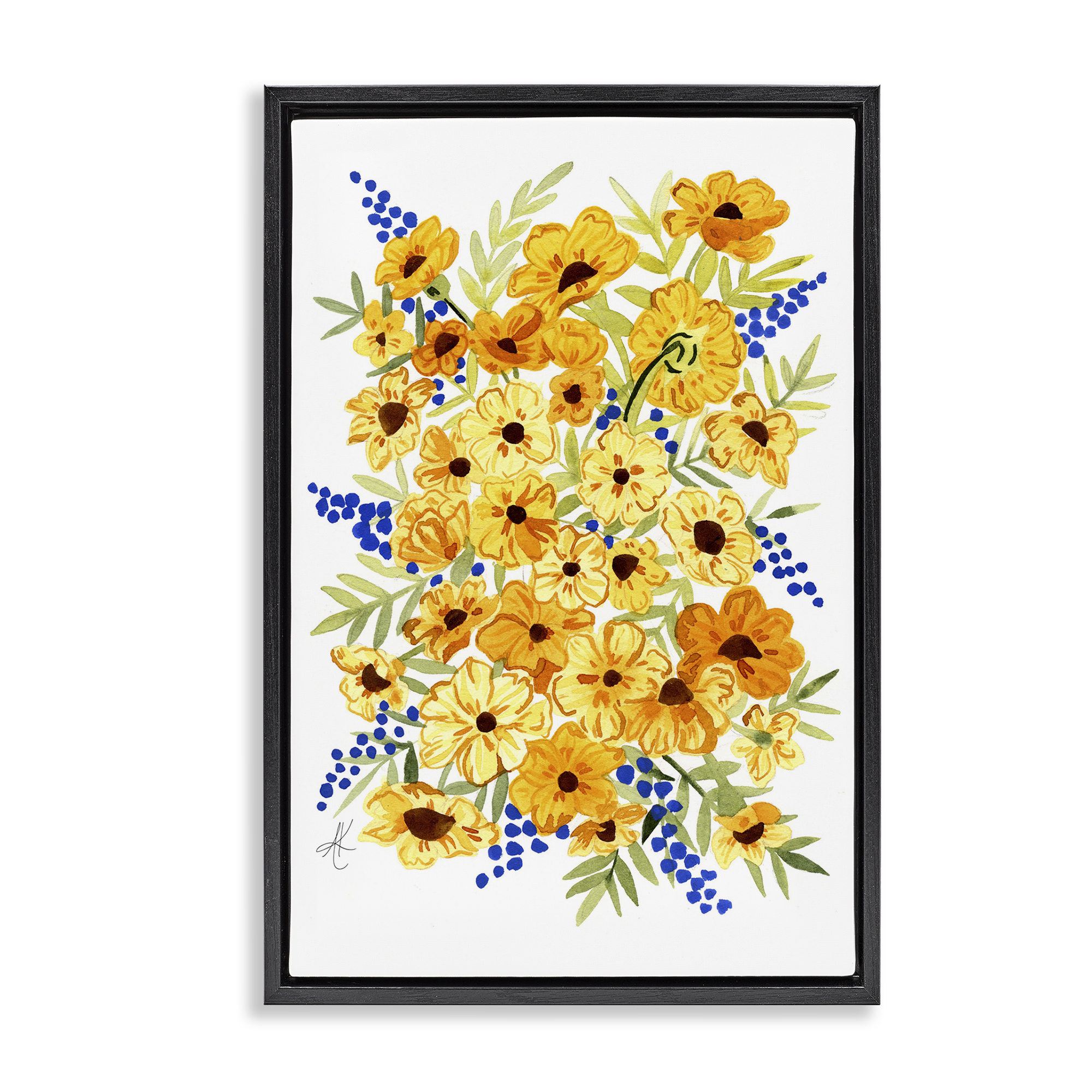 Stupell Industries Golden Cosmos Flowers Botanical & Floral Painting Black Floater Framed Art Print Wall Art, 21 x 31