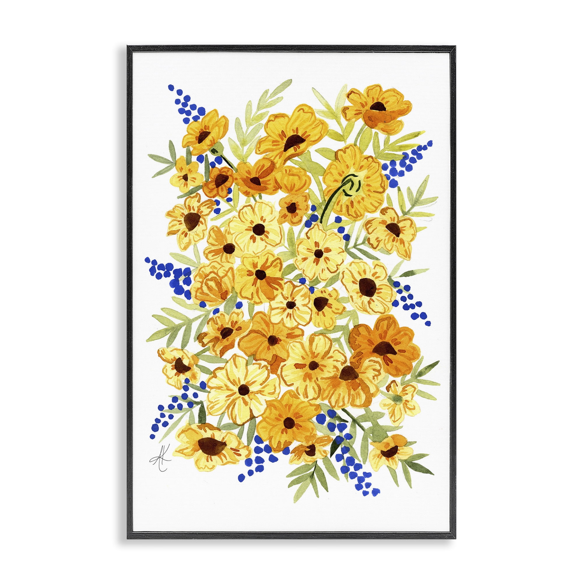 Stupell Industries Golden Cosmos Flowers Botanical & Floral Painting Black Framed Art Print Wall Art, 20 x 30