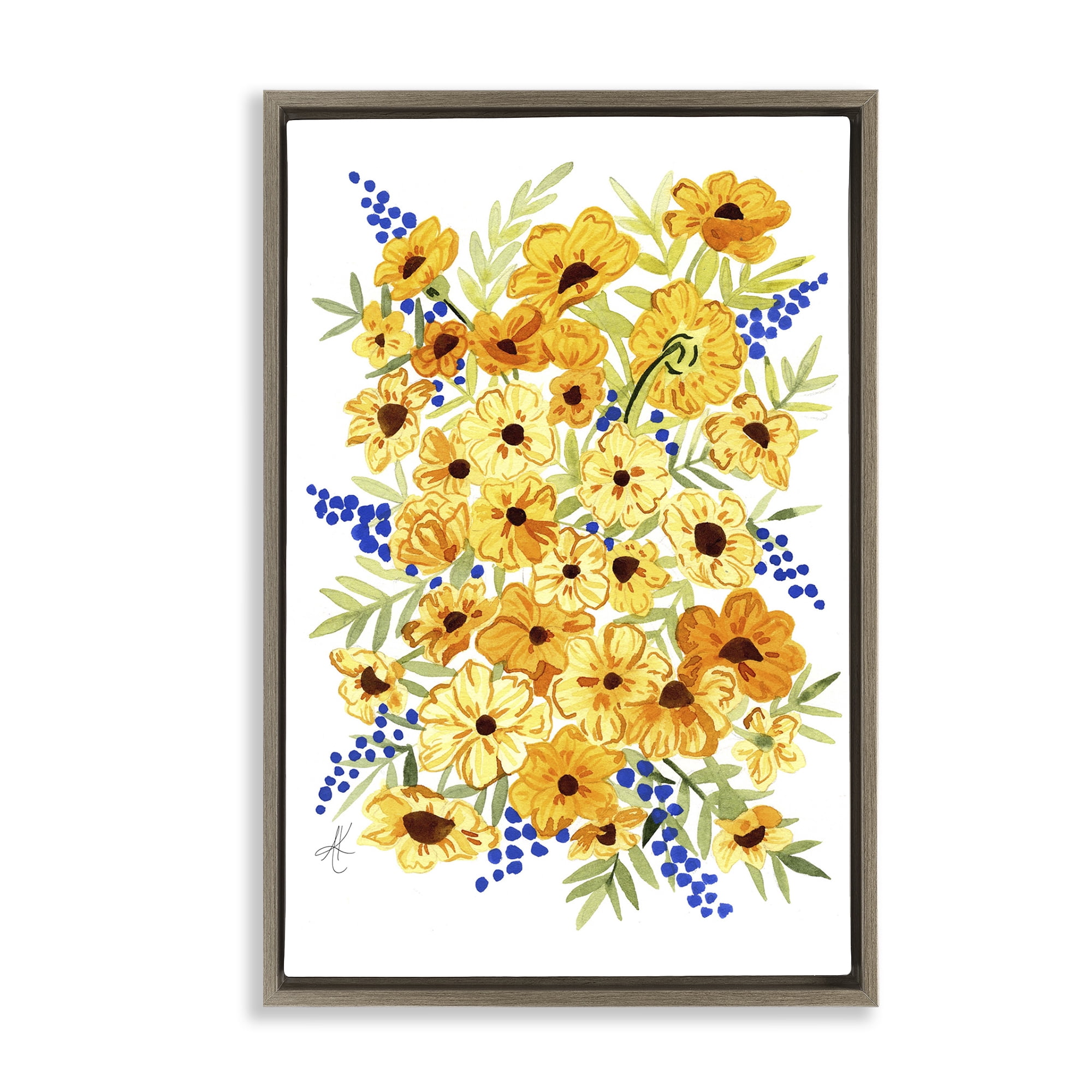 Stupell Industries Golden Cosmos Flowers Botanical & Floral Painting Brown Floater Framed Art Print Wall Art, 17 x 25