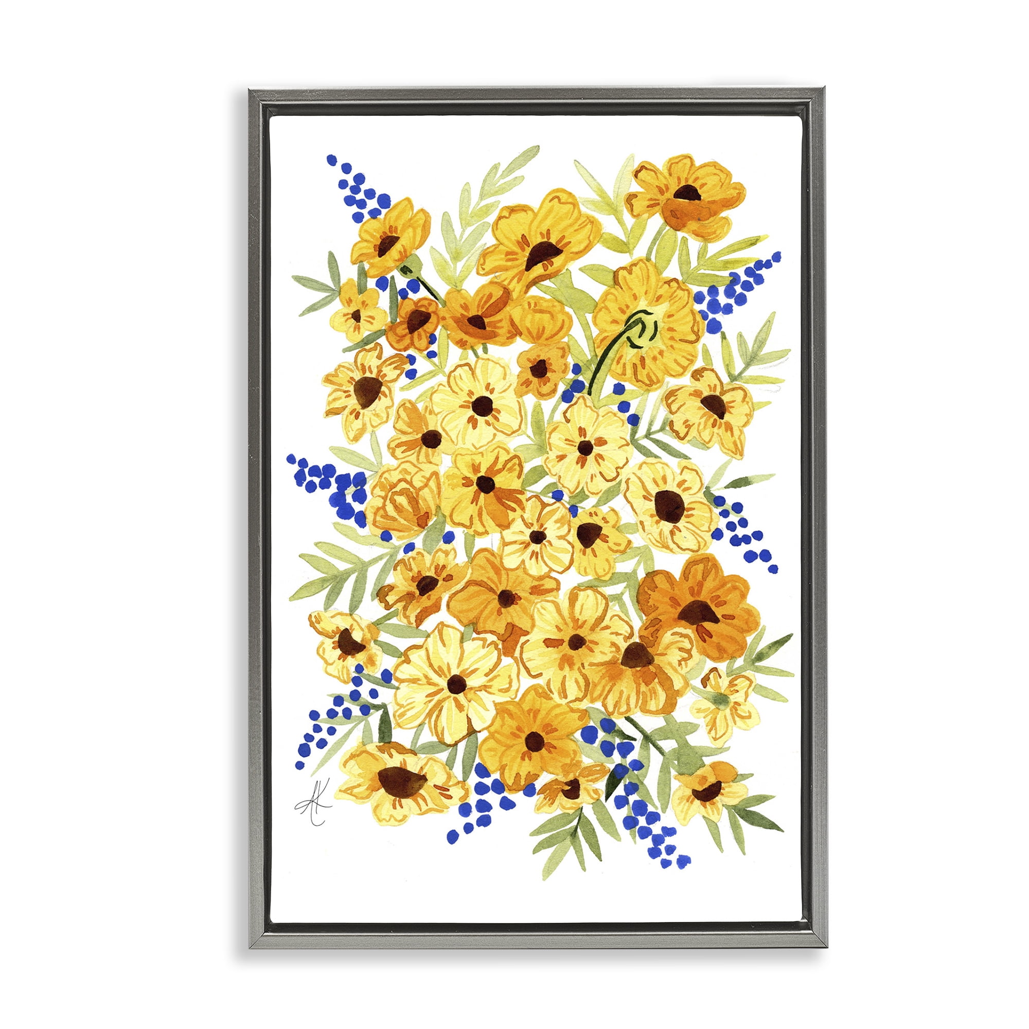 Stupell Industries Golden Cosmos Flowers Botanical & Floral Painting Gray Floater Framed Art Print Wall Art, 21 x 31
