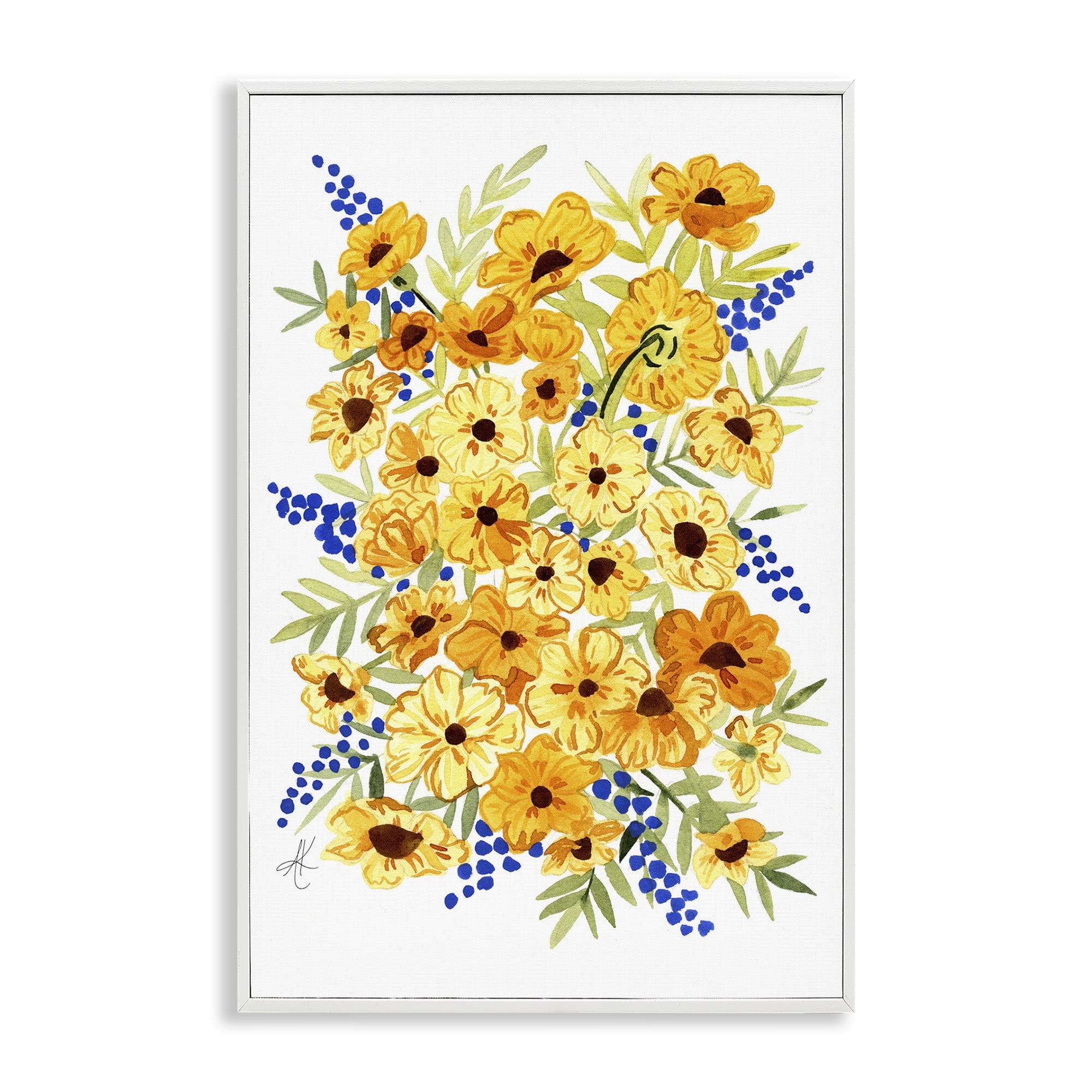 Stupell Industries Golden Cosmos Flowers Botanical & Floral Painting White Framed Art Print Wall Art, 16 x 24