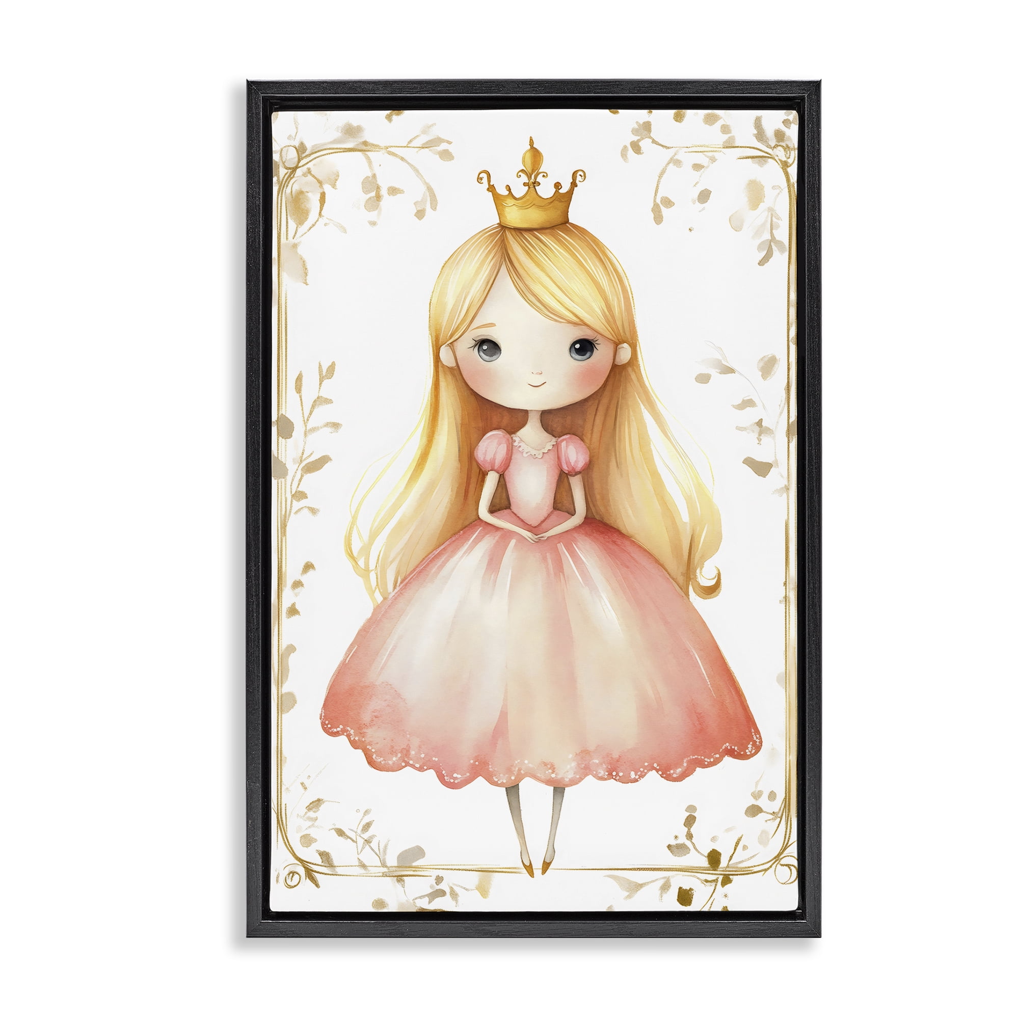 Stupell Industries Golden Crown Fairytale Princess Black Framed Floater Canvas Wall Art, design by Creative Studio